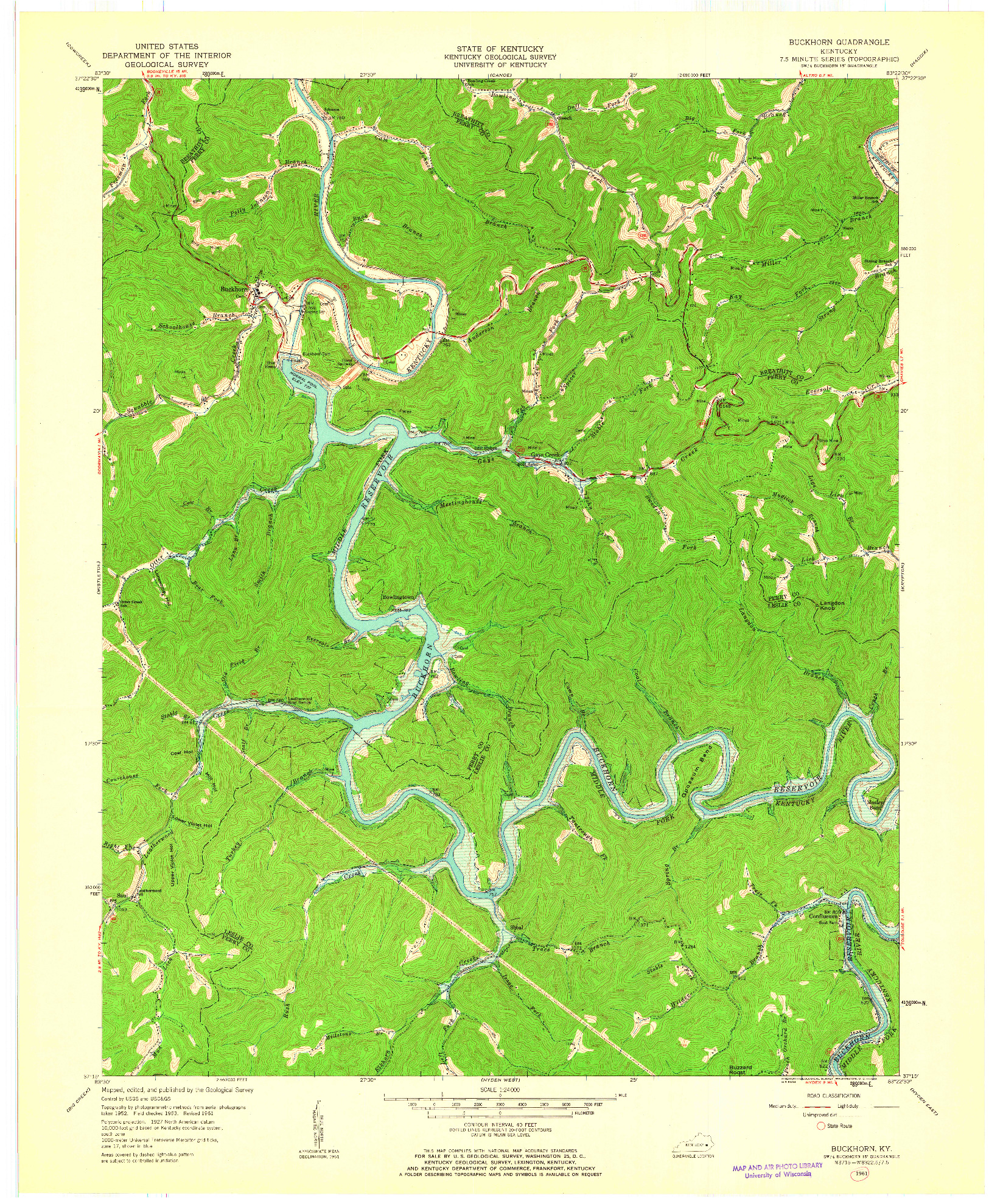 USGS 1:24000-SCALE QUADRANGLE FOR BUCKHORN, KY 1961