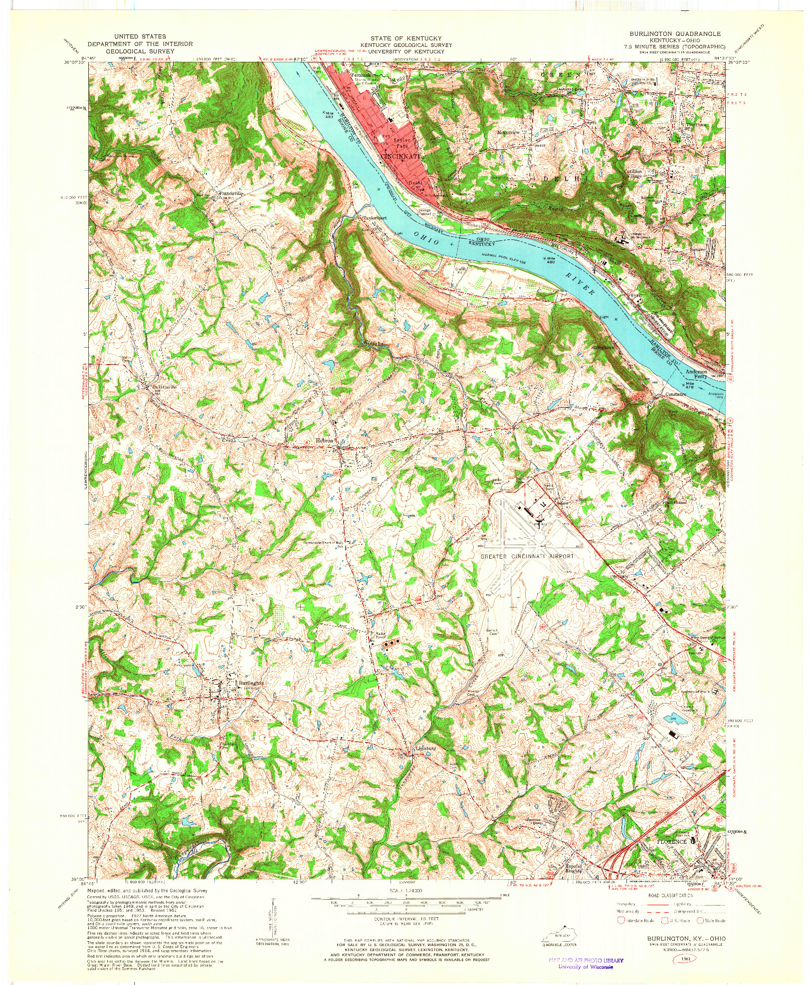 USGS 1:24000-SCALE QUADRANGLE FOR BURLINGTON, KY 1961