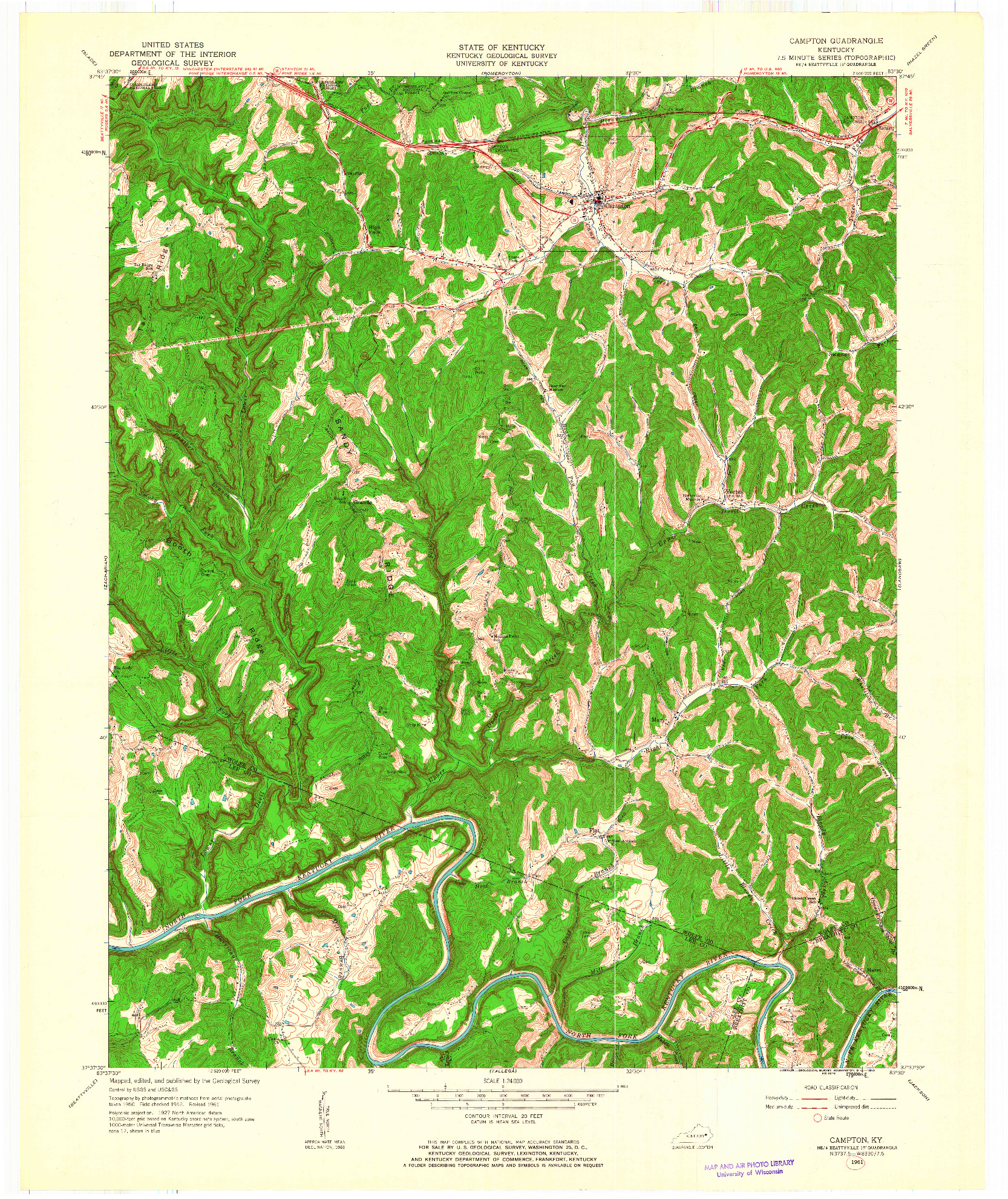 USGS 1:24000-SCALE QUADRANGLE FOR CAMPTON, KY 1961