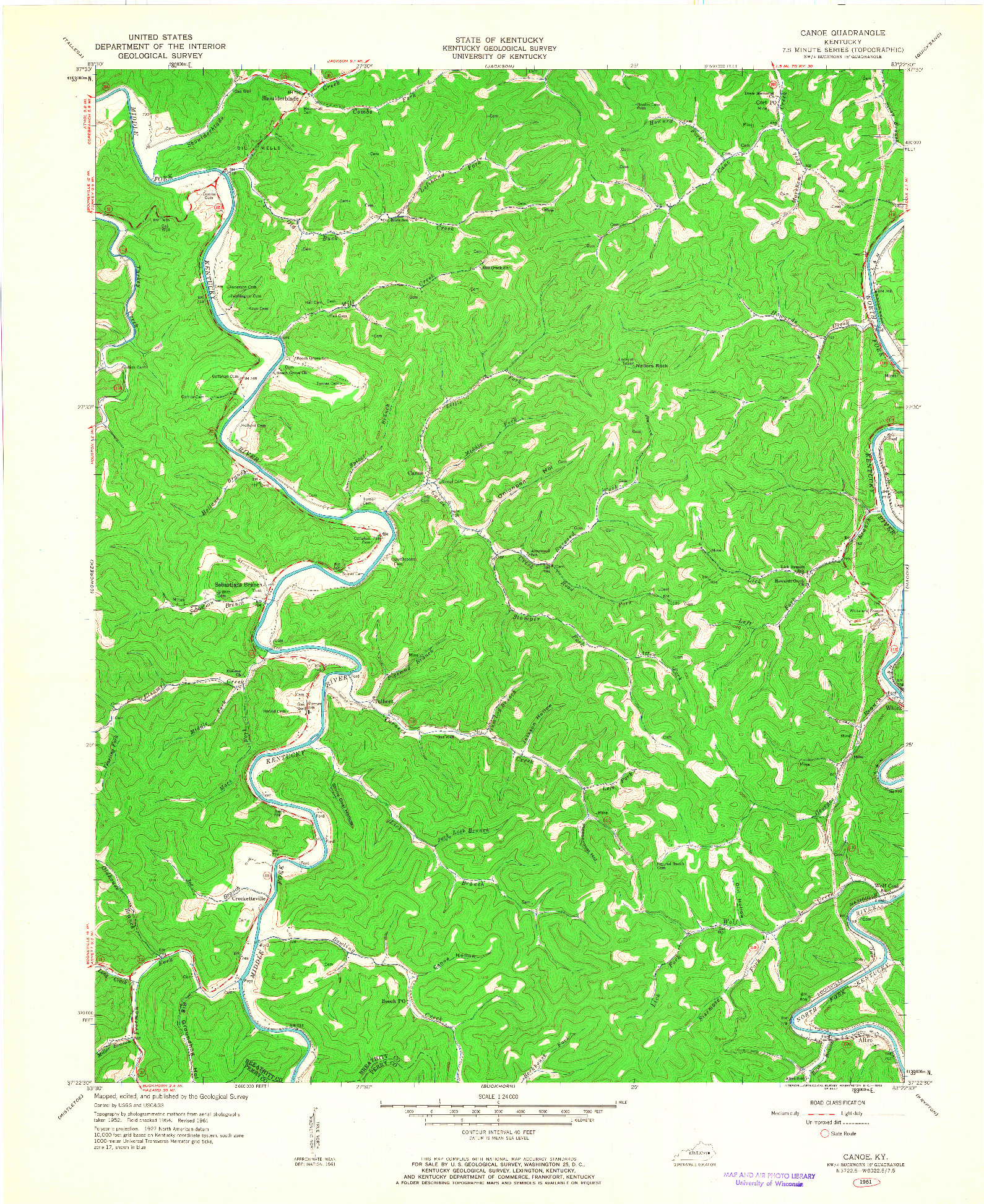 USGS 1:24000-SCALE QUADRANGLE FOR CANOE, KY 1961