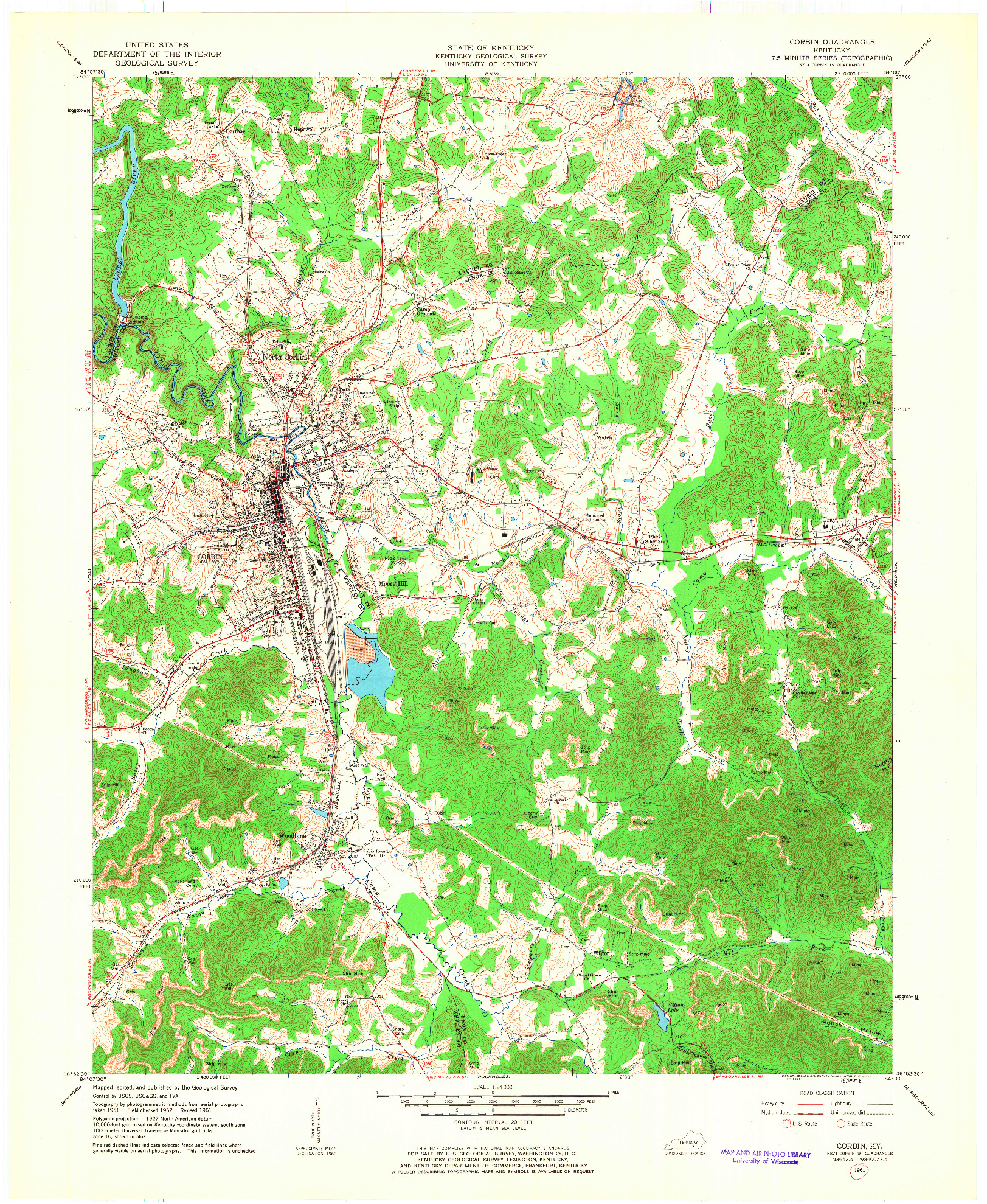 USGS 1:24000-SCALE QUADRANGLE FOR CORBIN, KY 1961