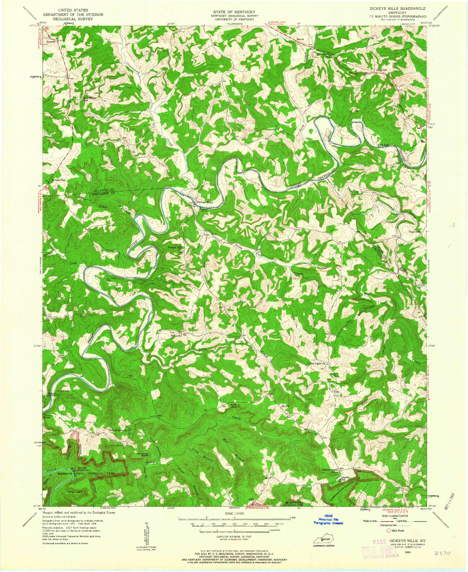 USGS 1:24000-SCALE QUADRANGLE FOR DICKEYS MILLS, KY 1954