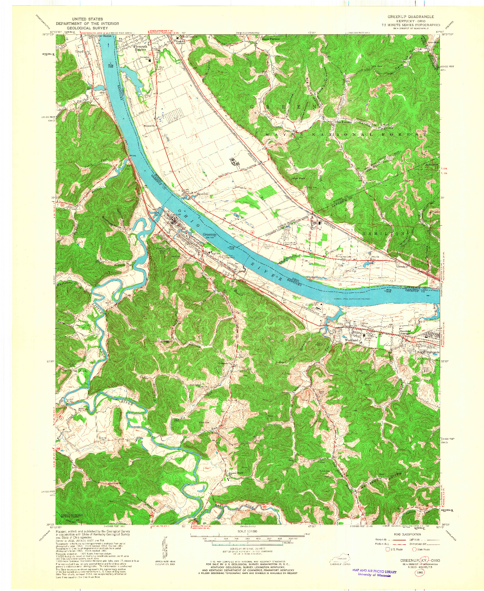 USGS 1:24000-SCALE QUADRANGLE FOR GREENUP, KY 1961