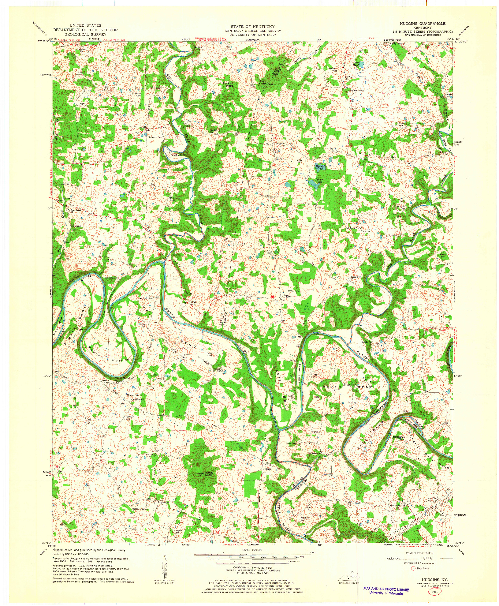 USGS 1:24000-SCALE QUADRANGLE FOR HUDGINS, KY 1961