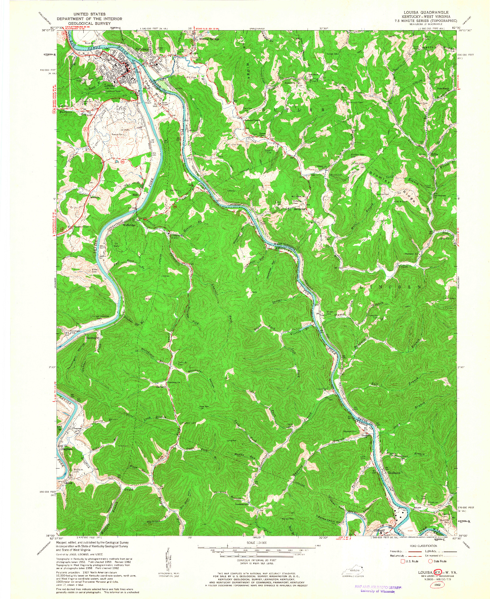 USGS 1:24000-SCALE QUADRANGLE FOR LOUISA, KY 1962