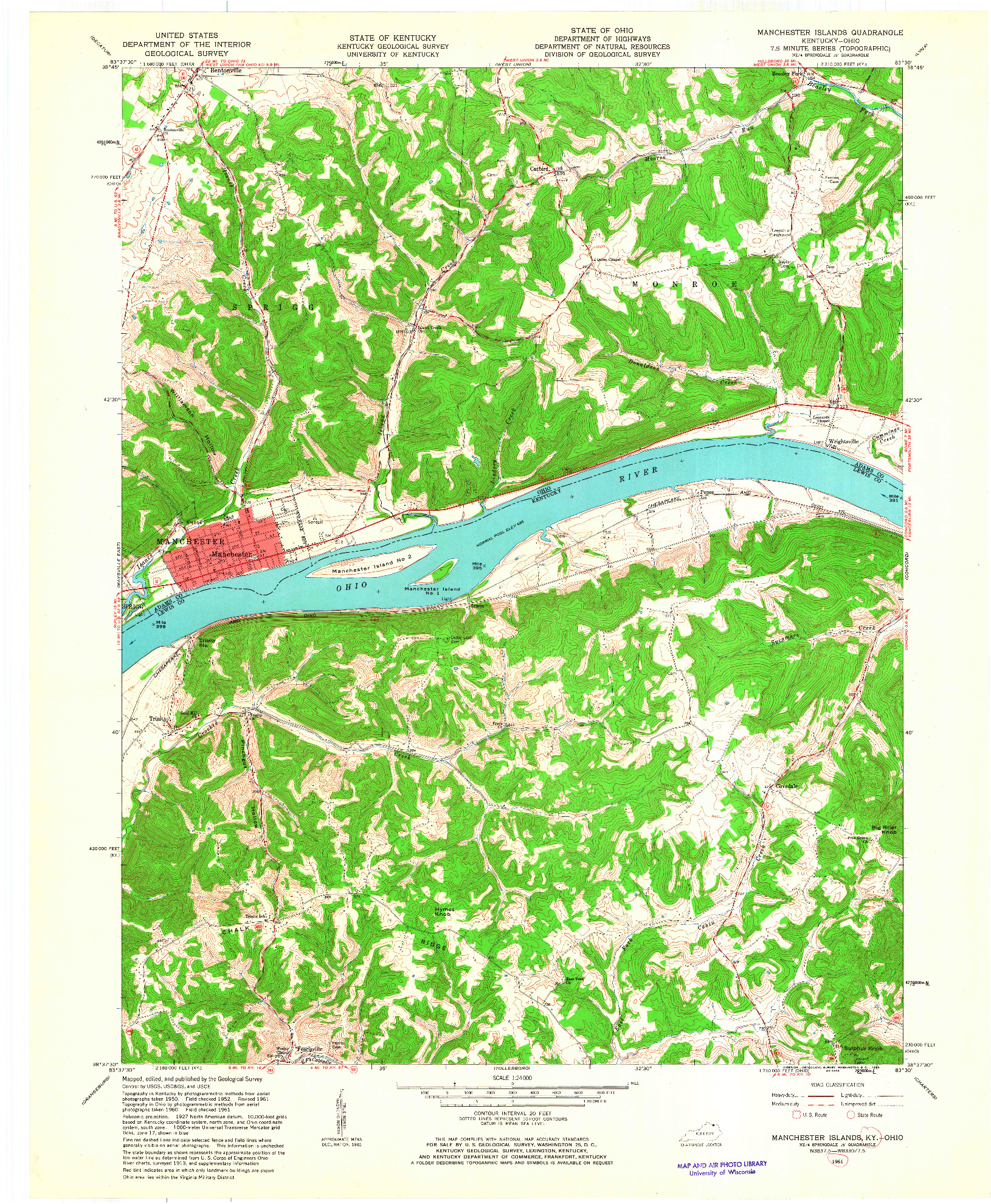 USGS 1:24000-SCALE QUADRANGLE FOR MANCHESTER ISLANDS, KY 1961