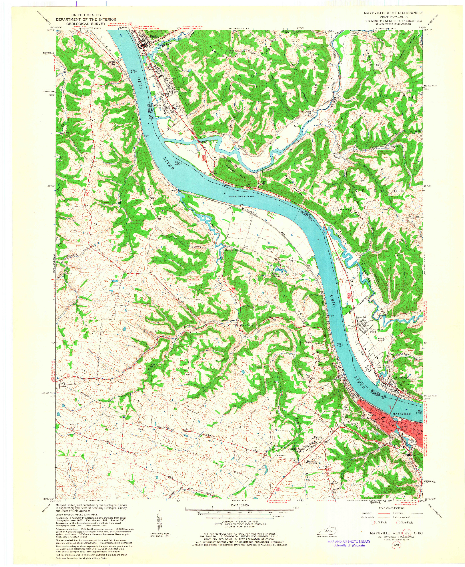 USGS 1:24000-SCALE QUADRANGLE FOR MAYSVILLE WEST, KY 1961