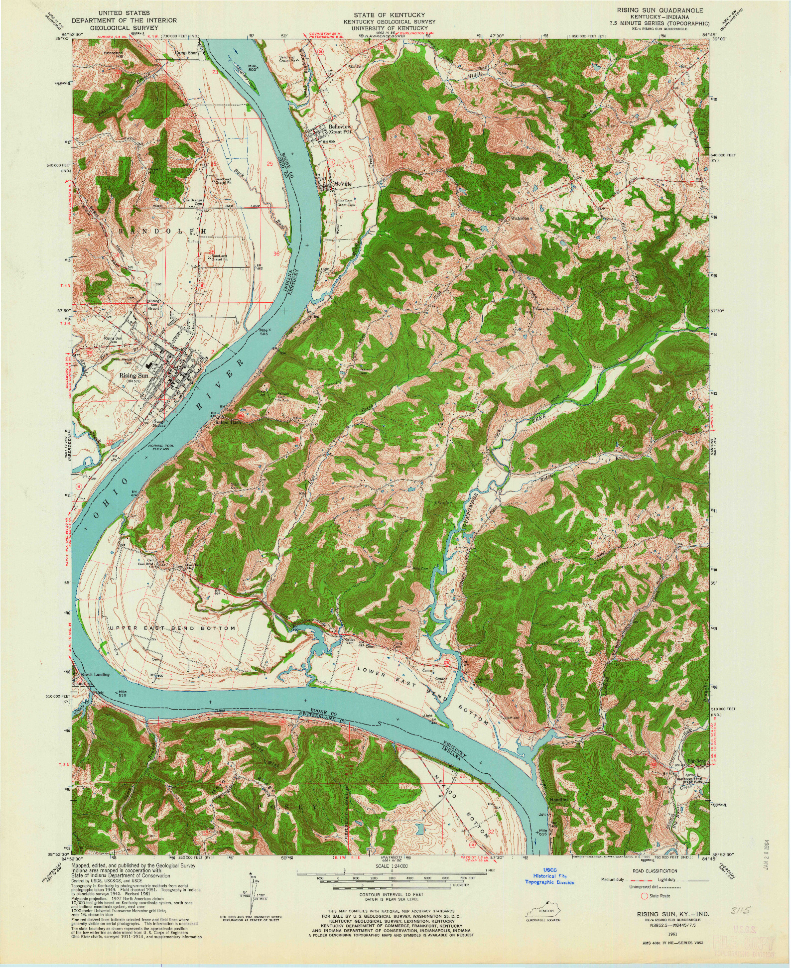 USGS 1:24000-SCALE QUADRANGLE FOR RISING SUN, KY 1961