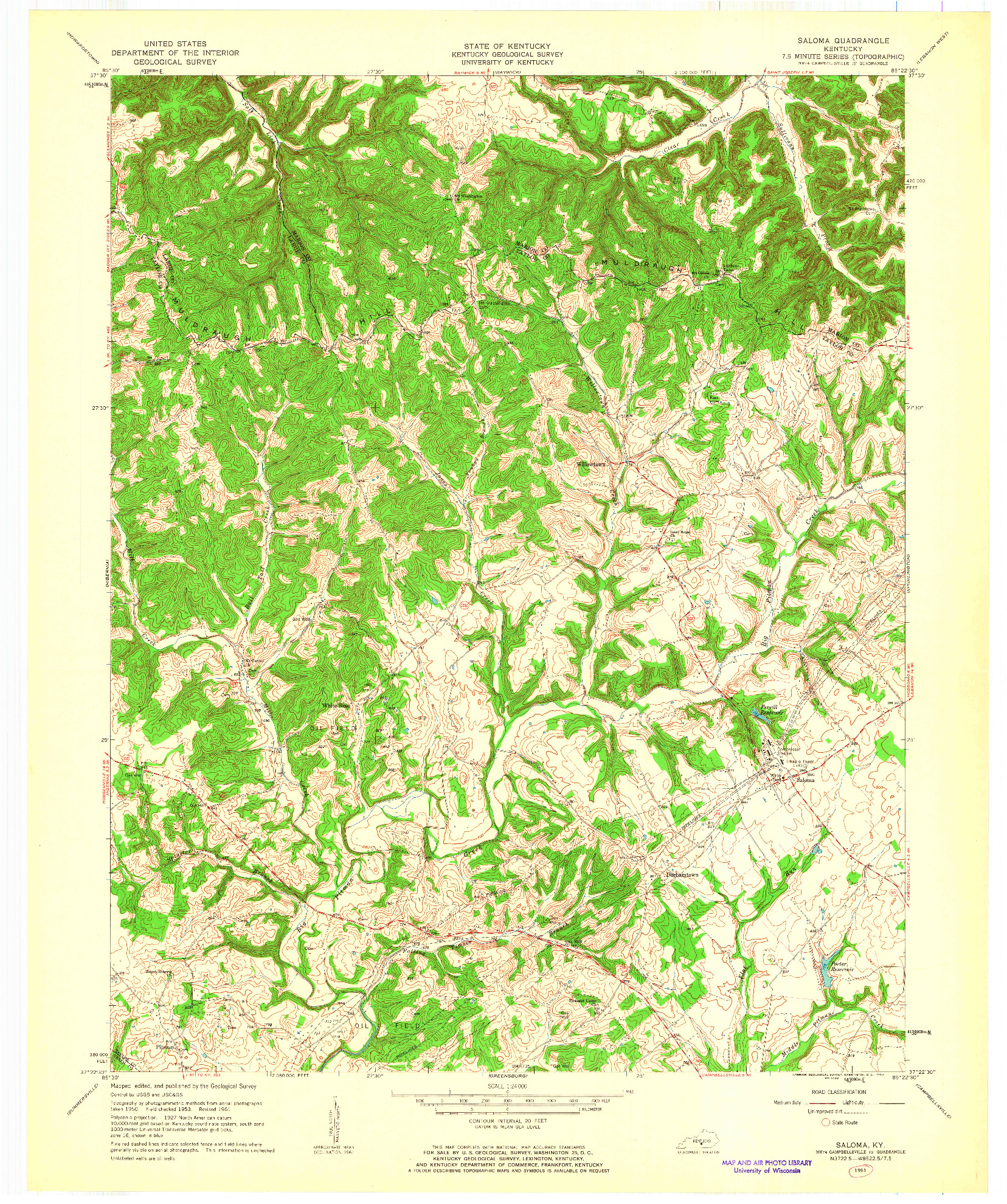 USGS 1:24000-SCALE QUADRANGLE FOR SALOMA, KY 1961