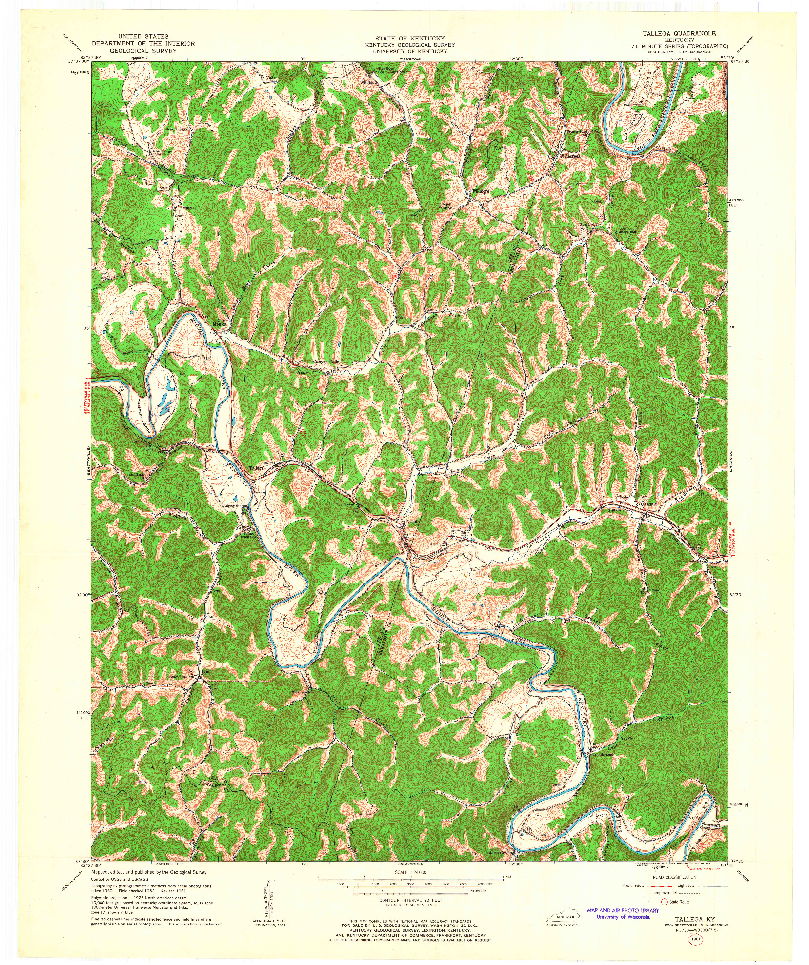 USGS 1:24000-SCALE QUADRANGLE FOR TALLEGA, KY 1961