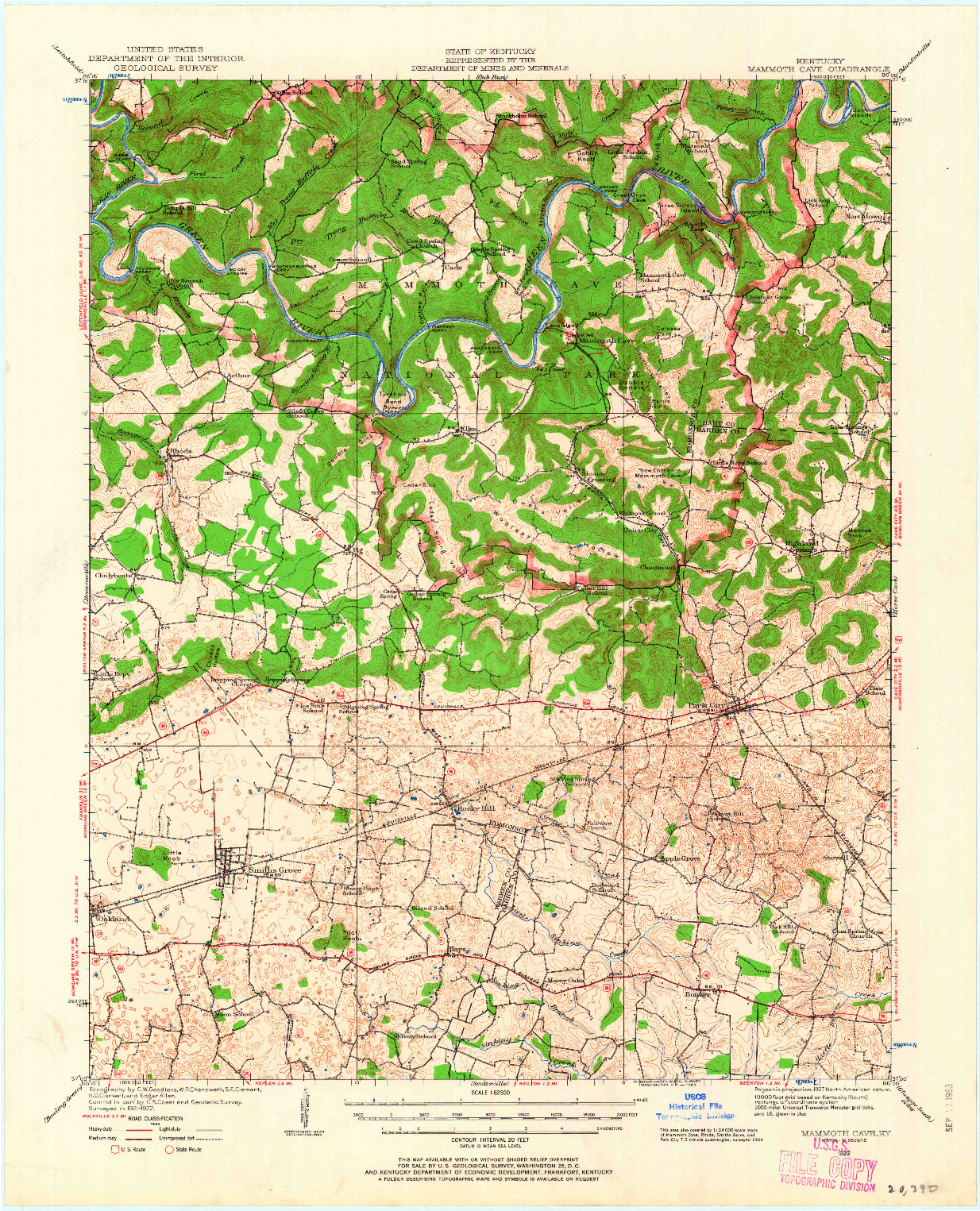 USGS 1:62500-SCALE QUADRANGLE FOR MAMMOTH CAVE, KY 1922