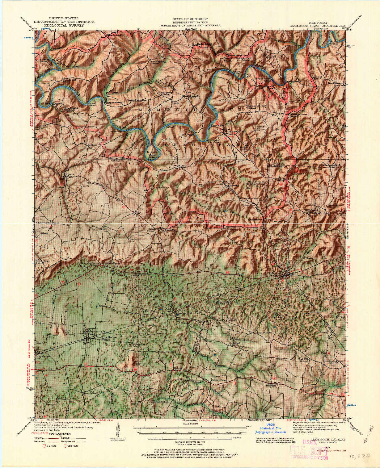 USGS 1:62500-SCALE QUADRANGLE FOR MAMMOTH CAVE, KY 1922