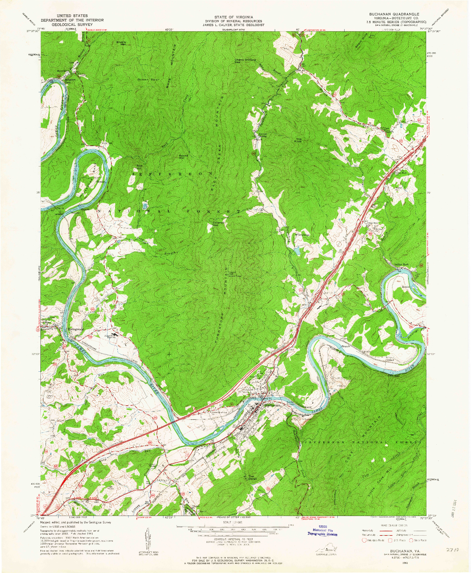 USGS 1:24000-SCALE QUADRANGLE FOR BUCHANAN, VA 1961