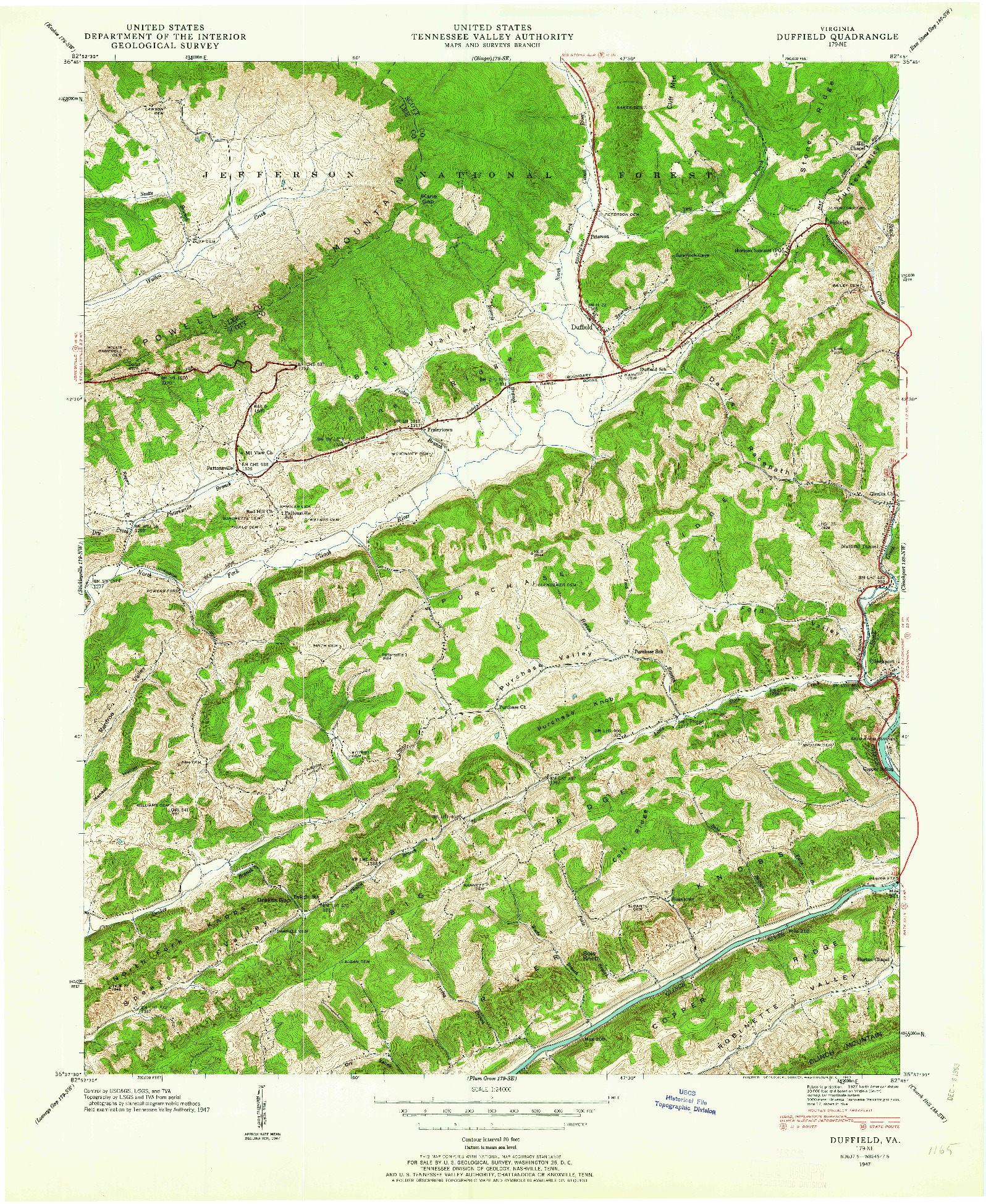 USGS 1:24000-SCALE QUADRANGLE FOR DUFFIELD, VA 1947