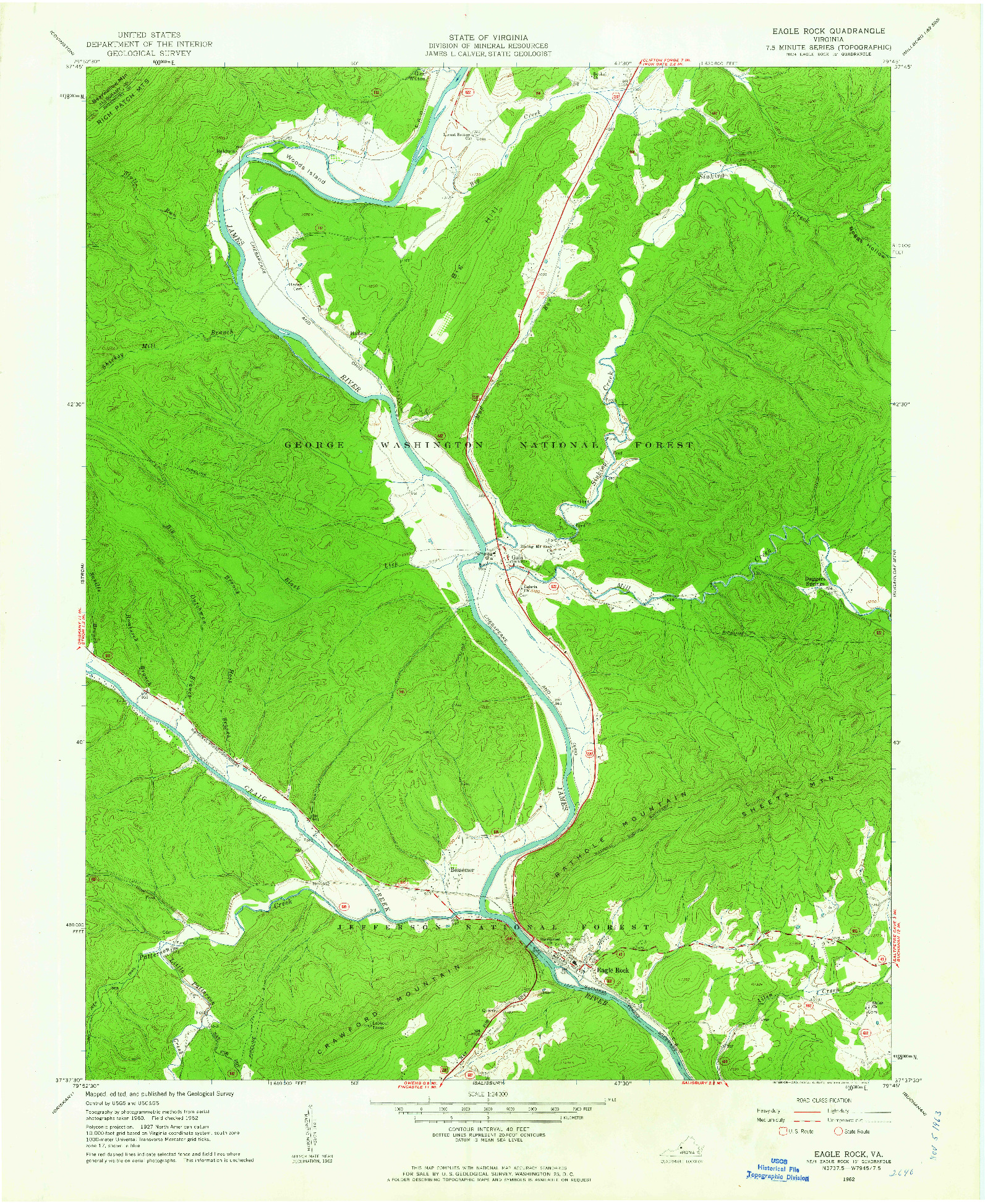 USGS 1:24000-SCALE QUADRANGLE FOR EAGLE ROCK, VA 1962