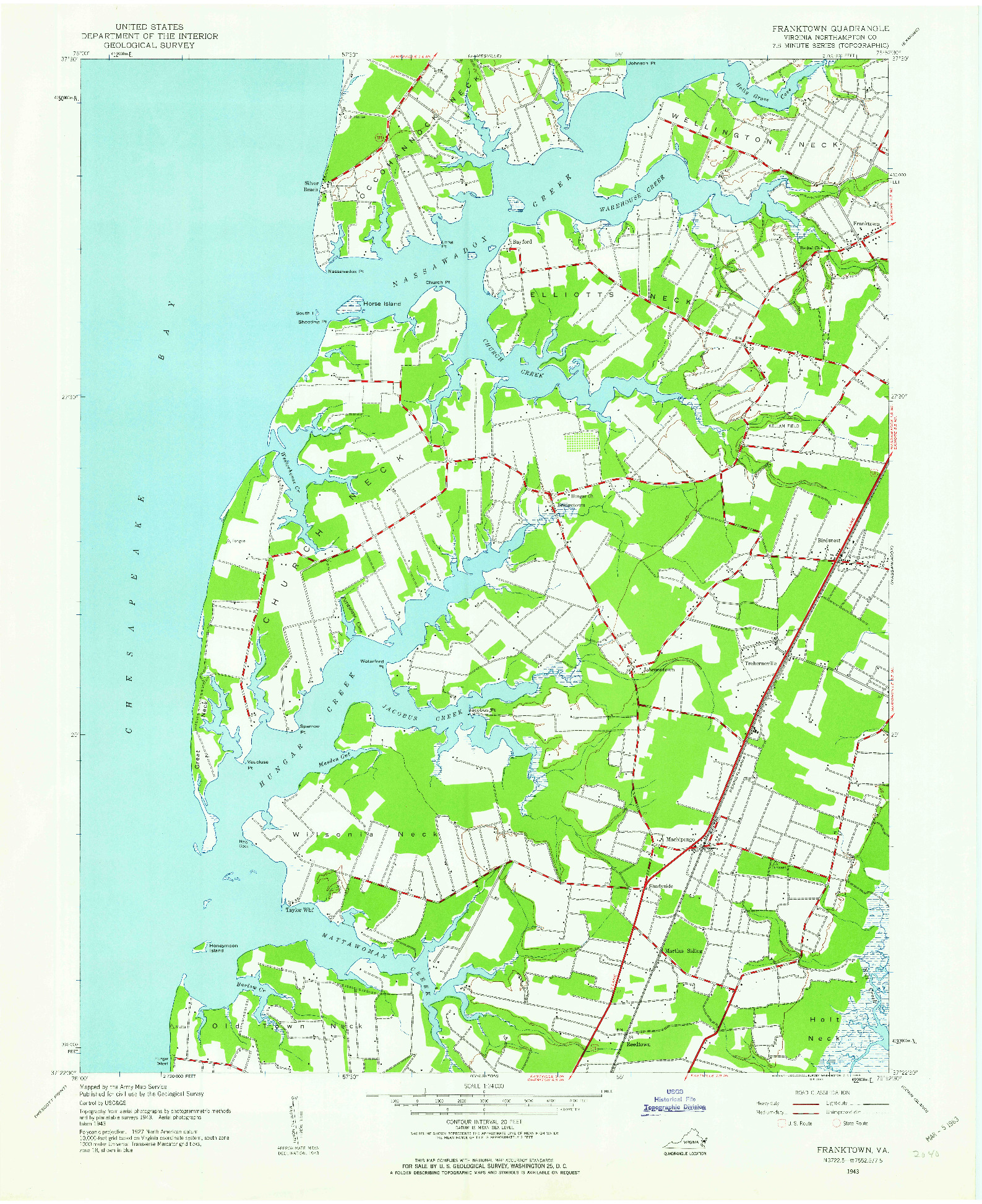 USGS 1:24000-SCALE QUADRANGLE FOR FRANKTOWN, VA 1943