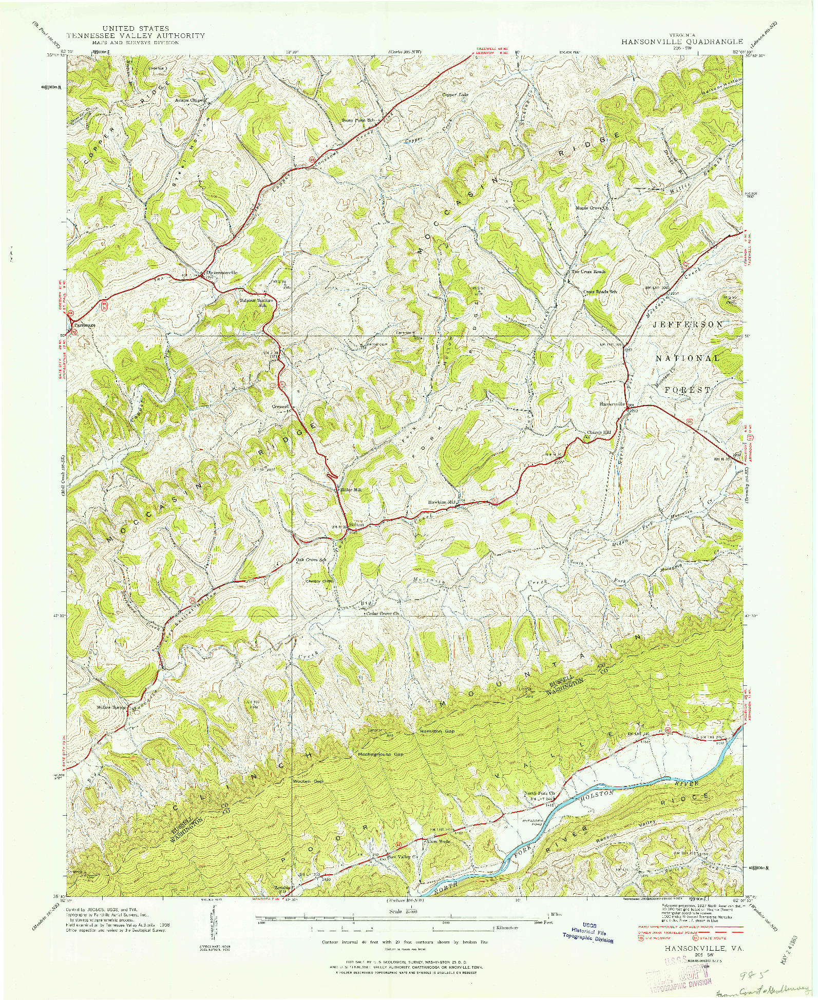 USGS 1:24000-SCALE QUADRANGLE FOR HANSONVILLE, VA 1938