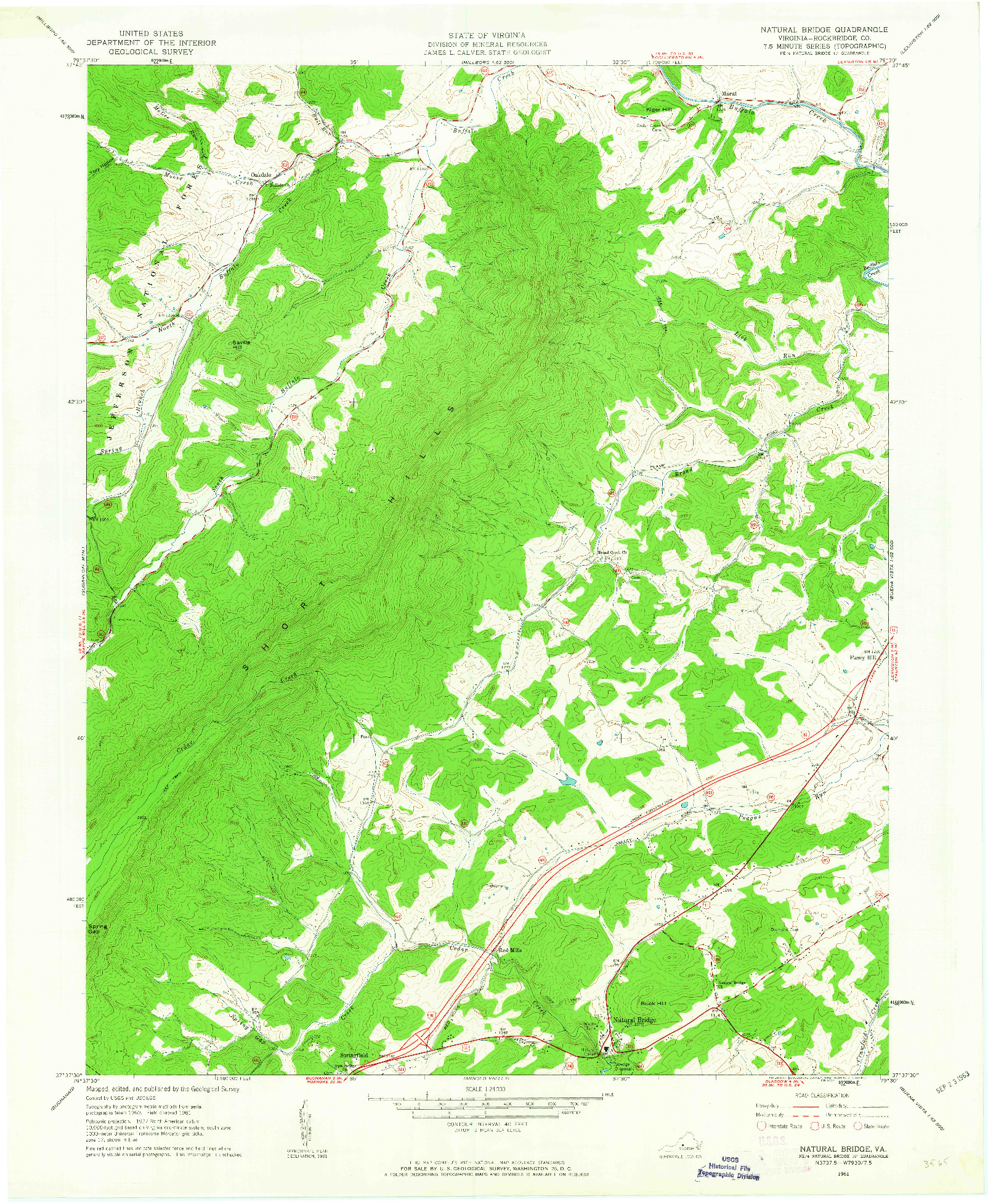 USGS 1:24000-SCALE QUADRANGLE FOR NATURAL BRIDGE, VA 1961