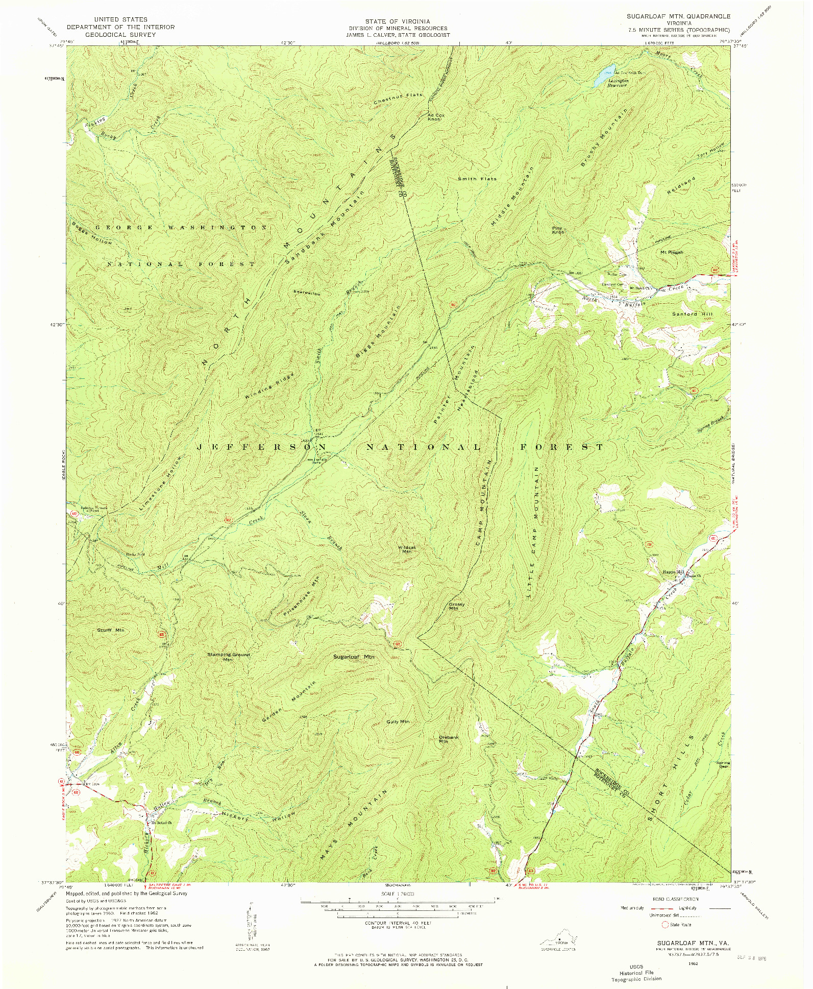 USGS 1:24000-SCALE QUADRANGLE FOR SUGARLOAF MTN, VA 1962