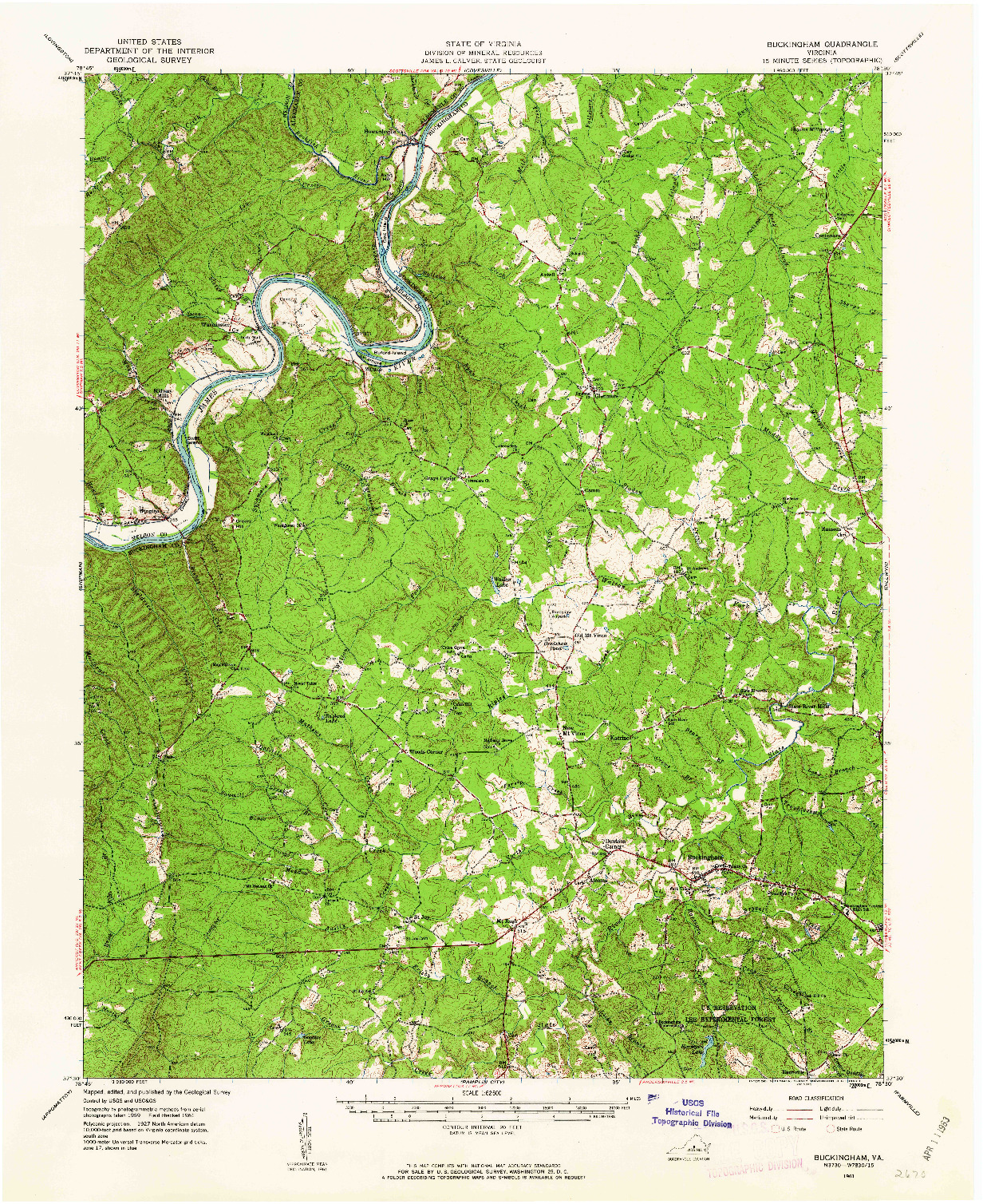 USGS 1:62500-SCALE QUADRANGLE FOR BUCKINGHAM, VA 1961