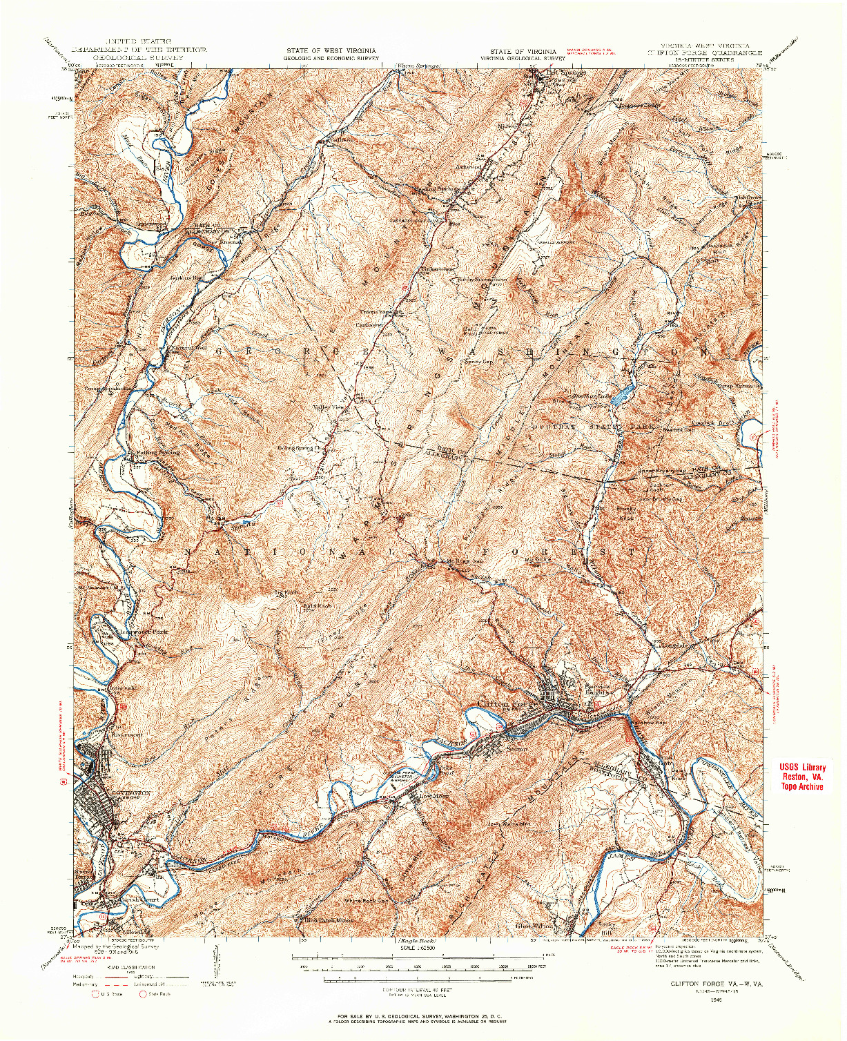 USGS 1:62500-SCALE QUADRANGLE FOR CLIFTON FORGE, VA 1945