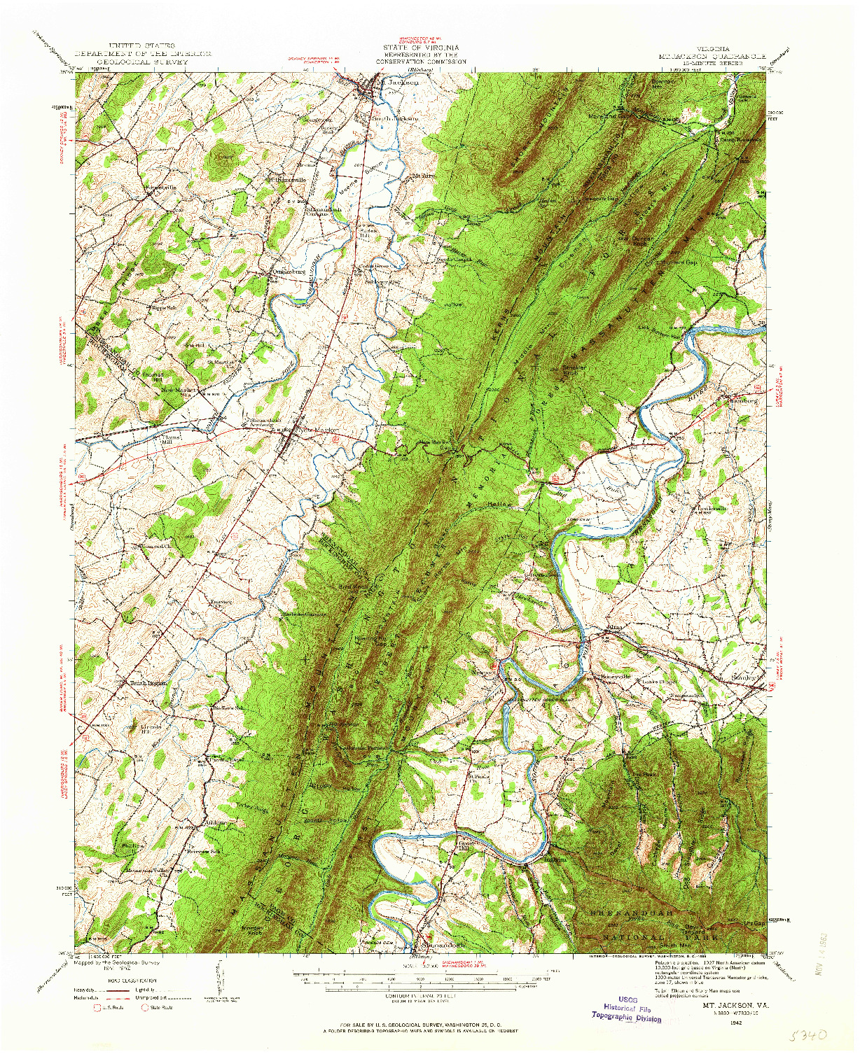 USGS 1:62500-SCALE QUADRANGLE FOR MT. JACKSON, VA 1942