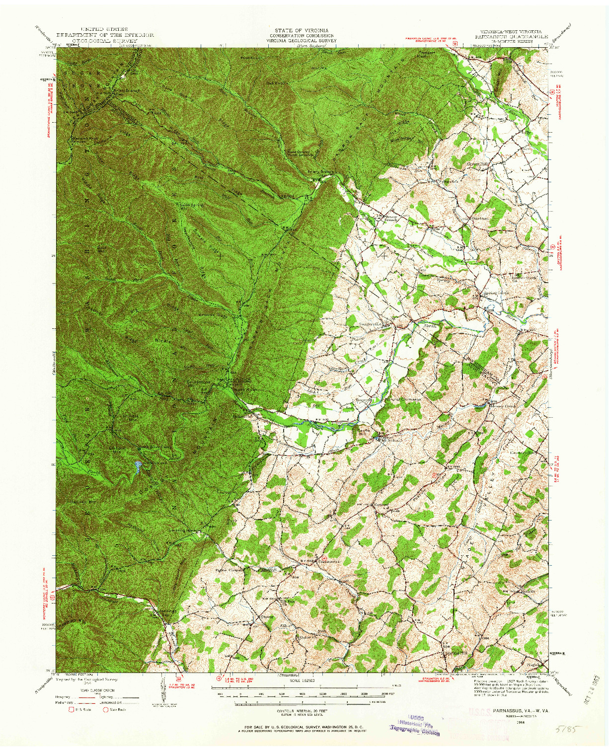 USGS 1:62500-SCALE QUADRANGLE FOR PARNASSUS, VA 1944