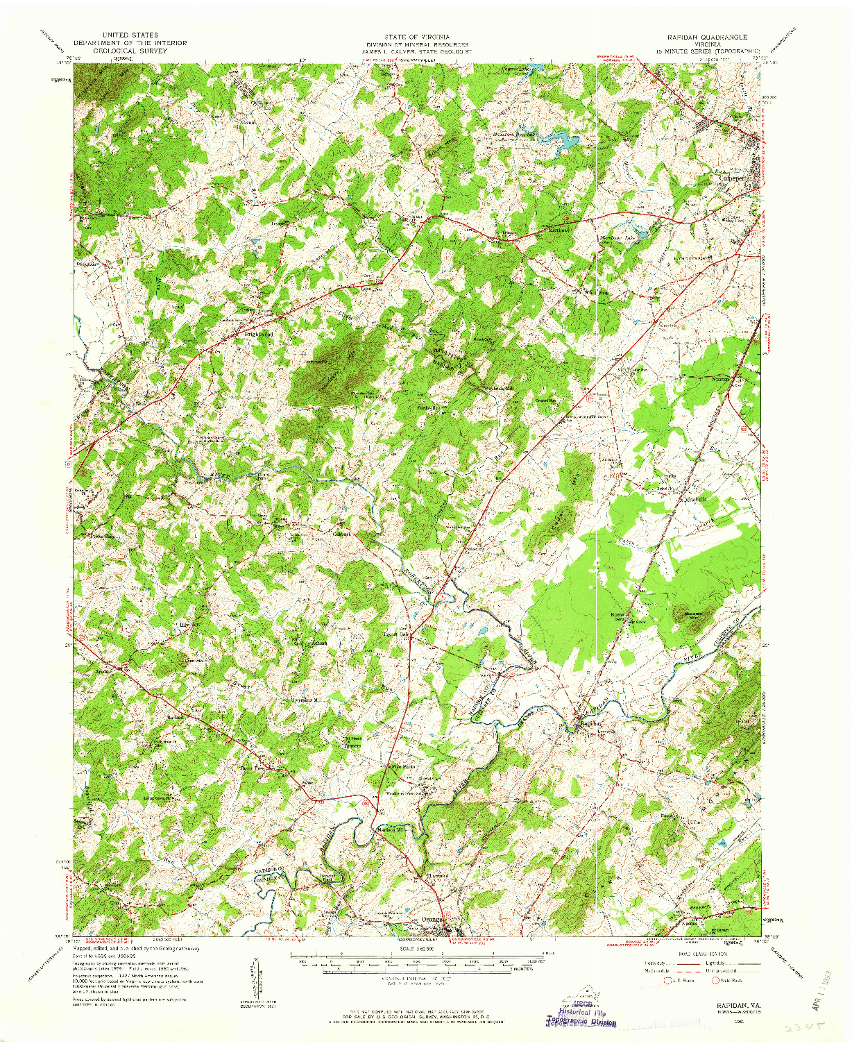 USGS 1:62500-SCALE QUADRANGLE FOR RAPIDAN, VA 1961