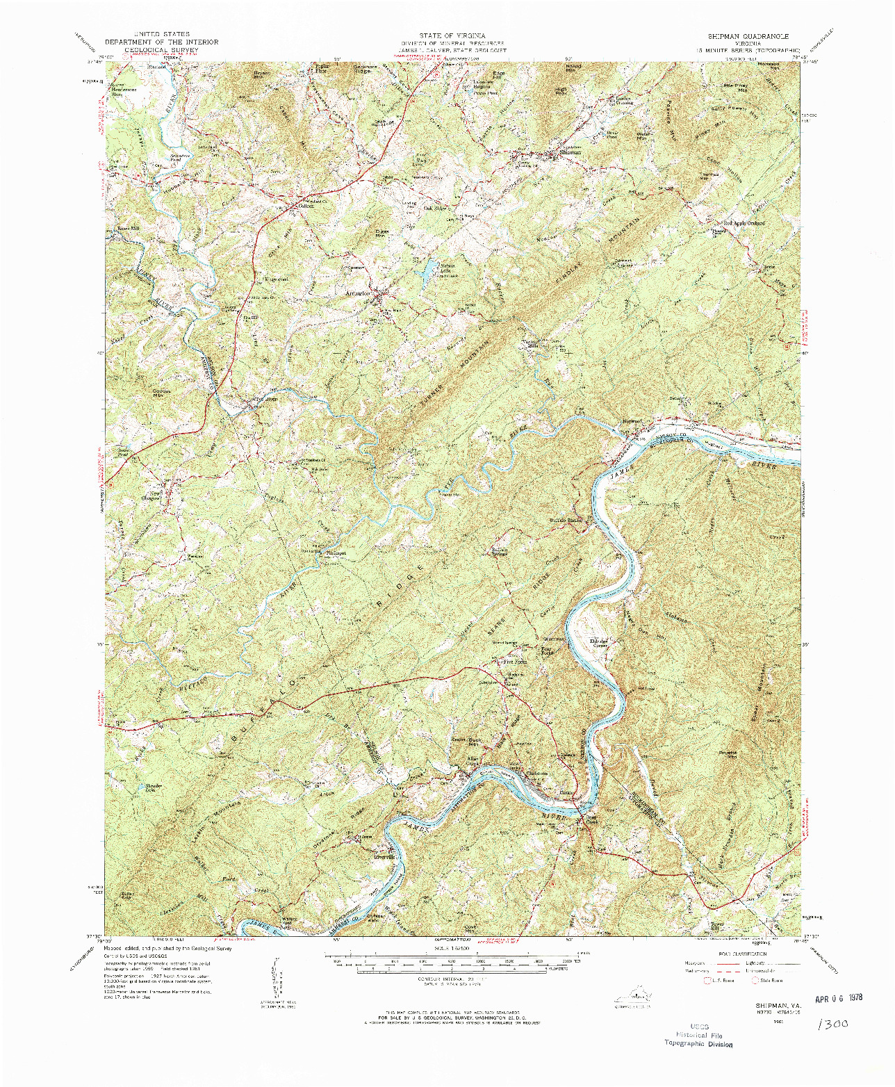 USGS 1:62500-SCALE QUADRANGLE FOR SHIPMAN, VA 1961