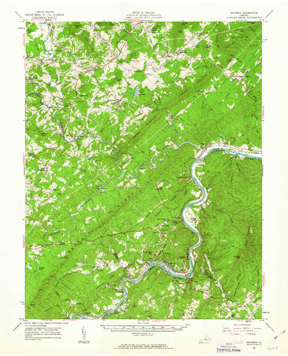 USGS 1:62500-SCALE QUADRANGLE FOR SHIPMAN, VA 1961