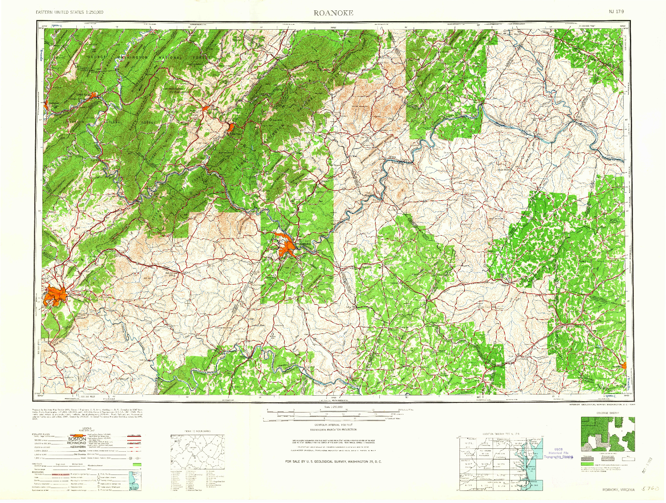 USGS 1:250000-SCALE QUADRANGLE FOR ROANOKE, VA 1963