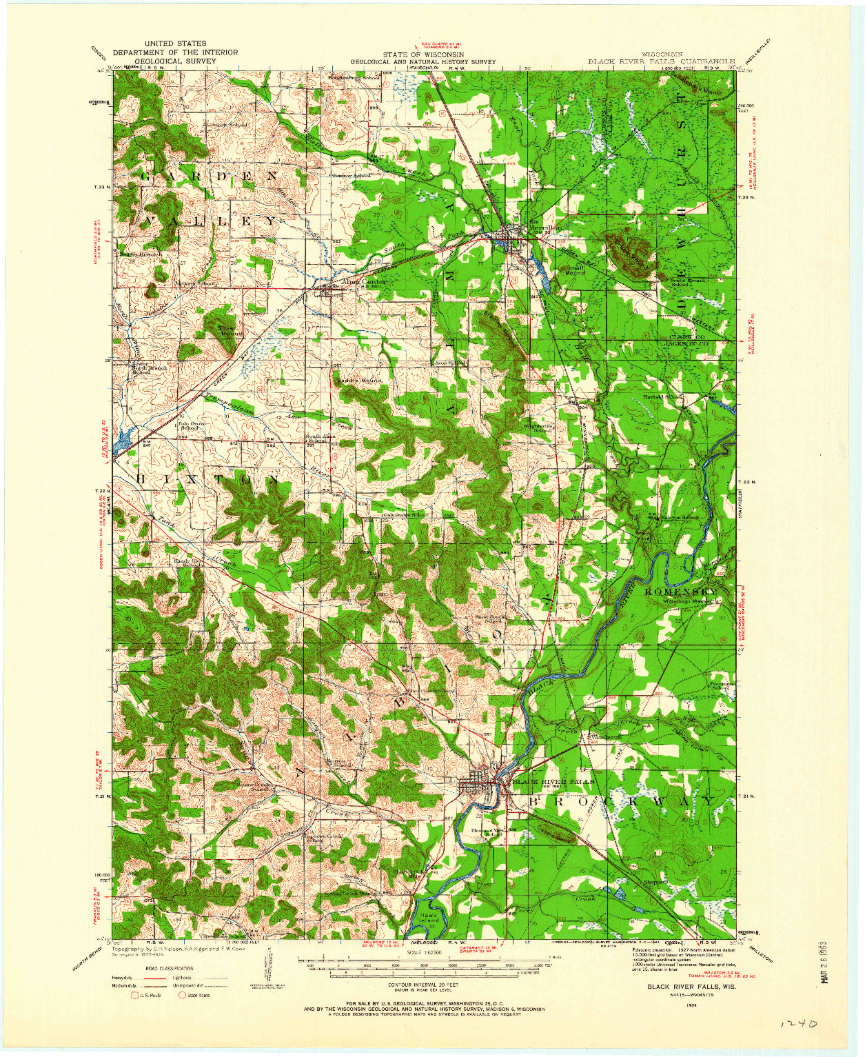 USGS 1:62500-SCALE QUADRANGLE FOR BLACK RIVER FALLS, WI 1924