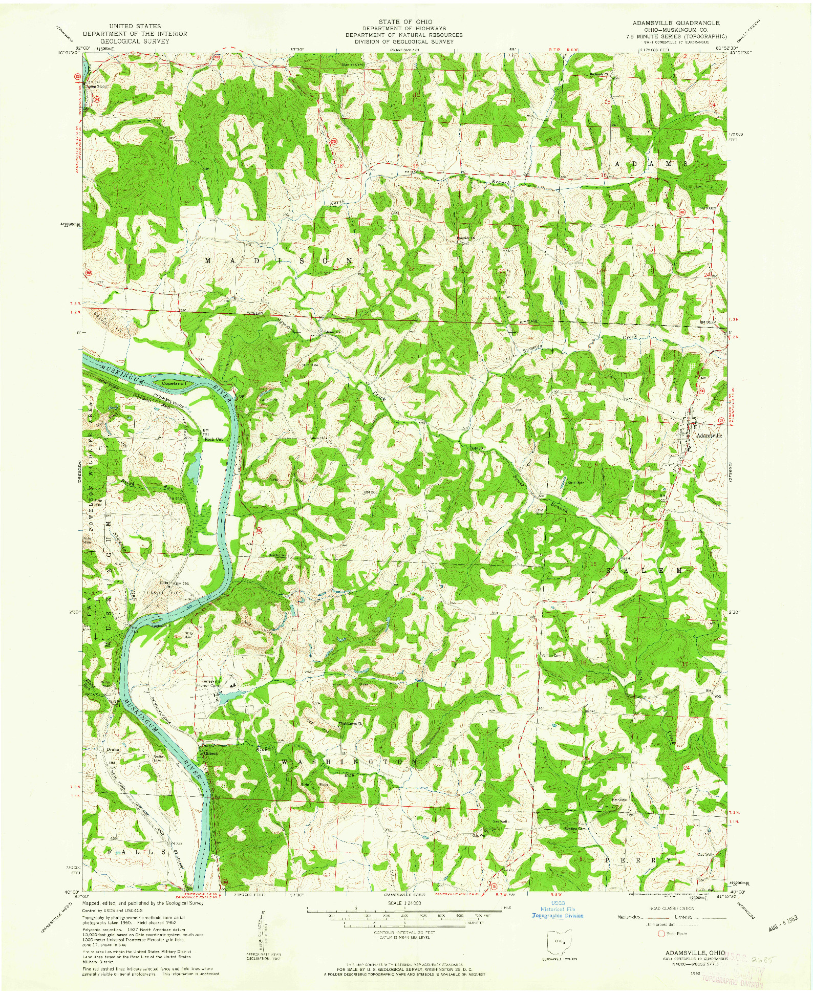 USGS 1:24000-SCALE QUADRANGLE FOR ADAMSVILLE, OH 1962