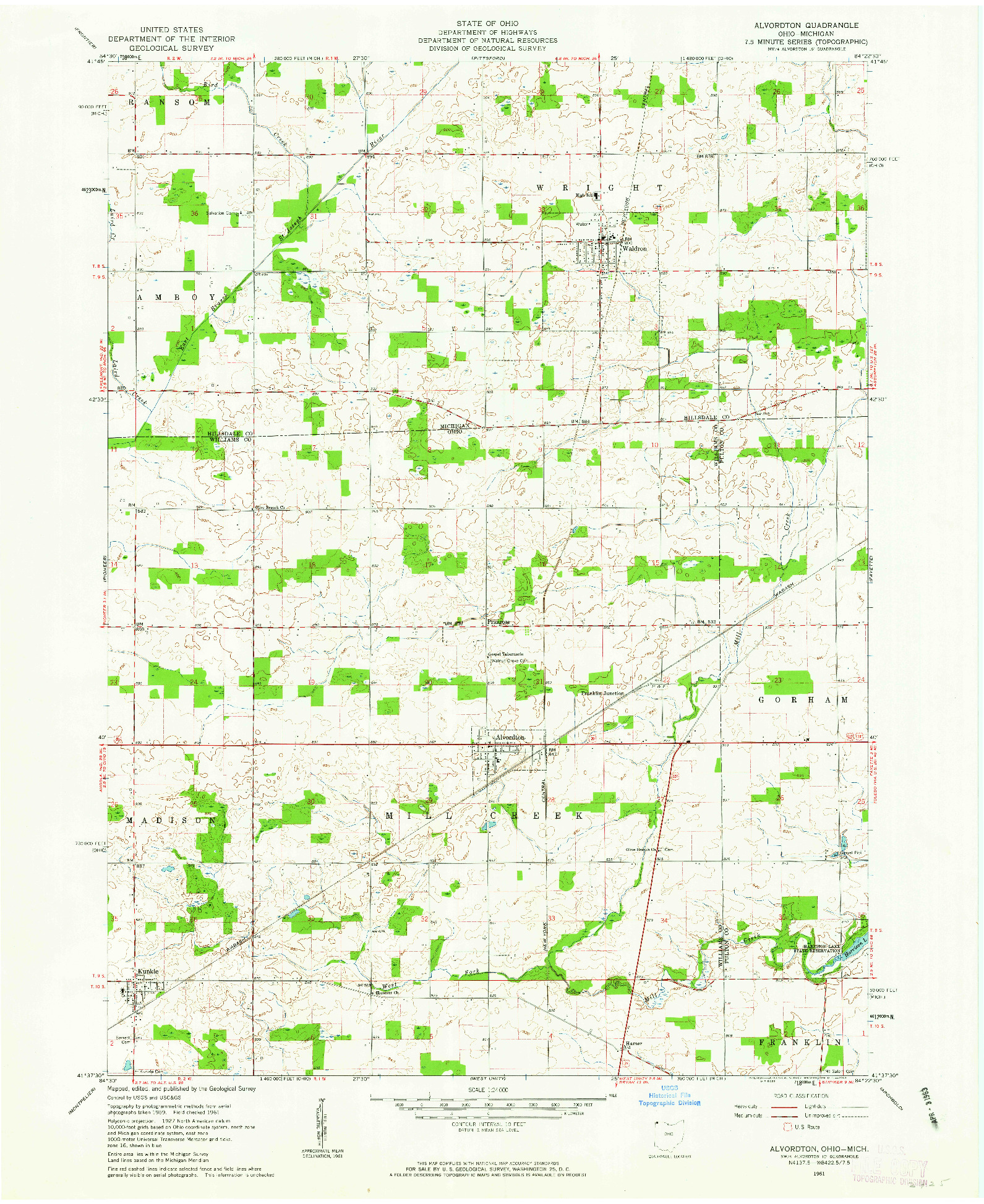 USGS 1:24000-SCALE QUADRANGLE FOR ALVORDTON, OH 1961