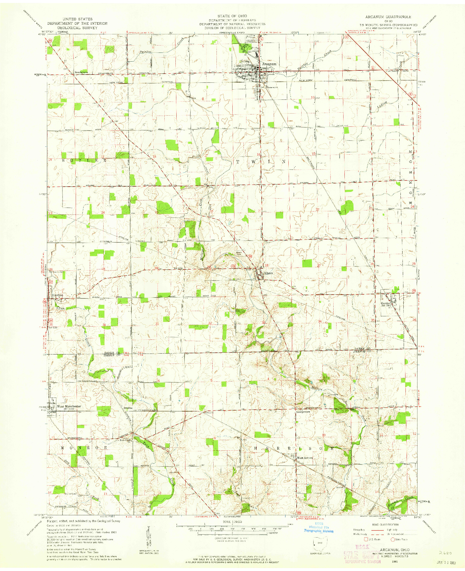 USGS 1:24000-SCALE QUADRANGLE FOR ARCANUM, OH 1961