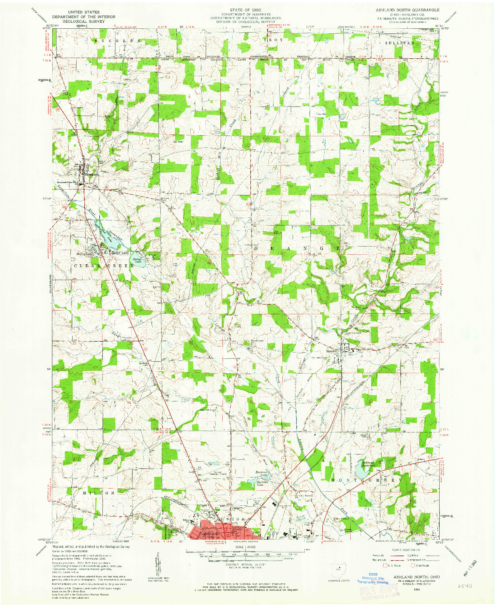 USGS 1:24000-SCALE QUADRANGLE FOR ASHLAND NORTH, OH 1961