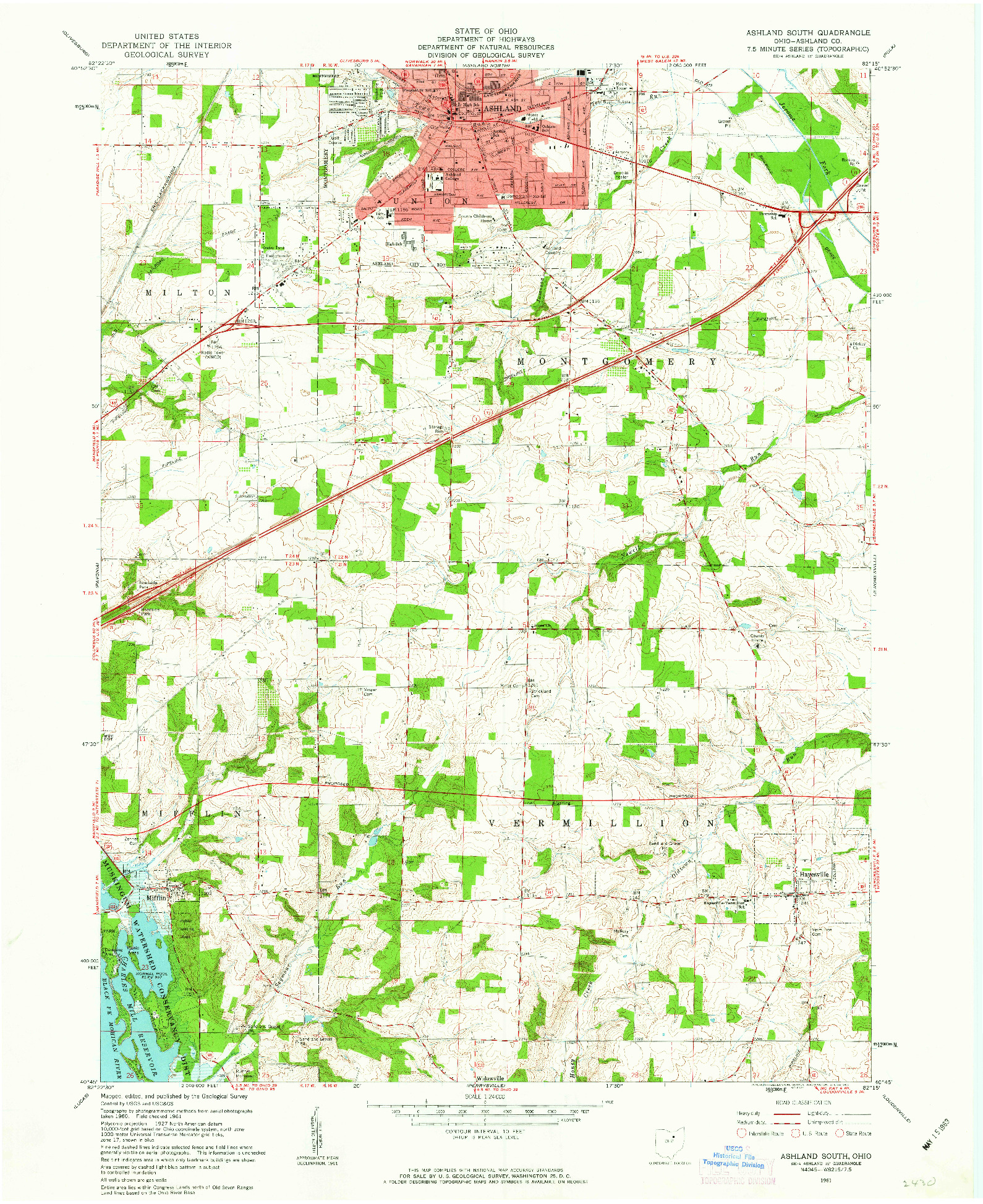 USGS 1:24000-SCALE QUADRANGLE FOR ASHLAND SOUTH, OH 1961