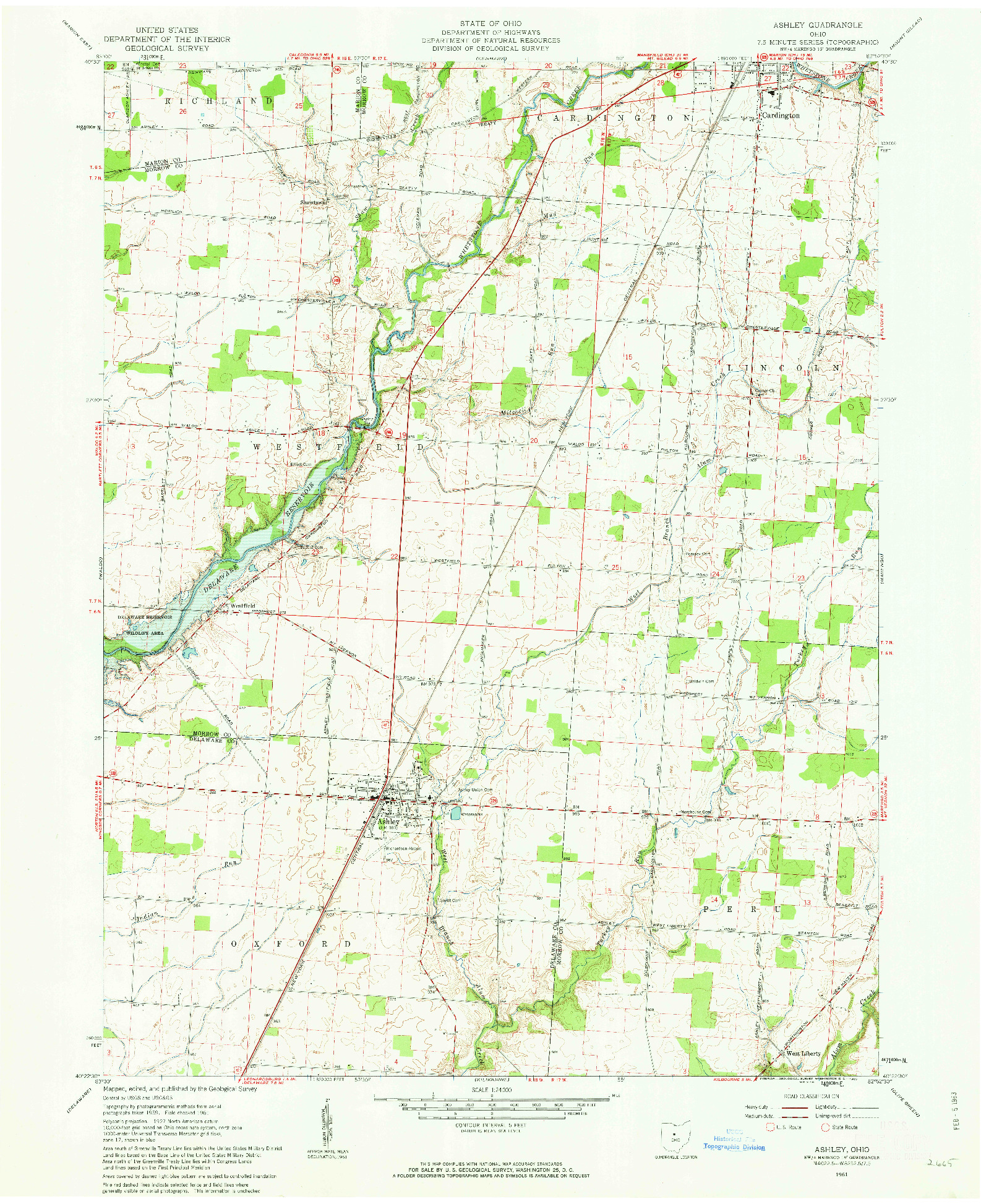 USGS 1:24000-SCALE QUADRANGLE FOR ASHLEY, OH 1961