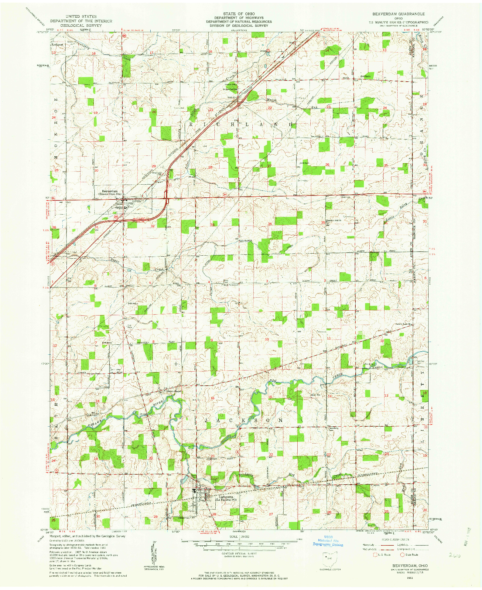 USGS 1:24000-SCALE QUADRANGLE FOR BEAVERDAM, OH 1961