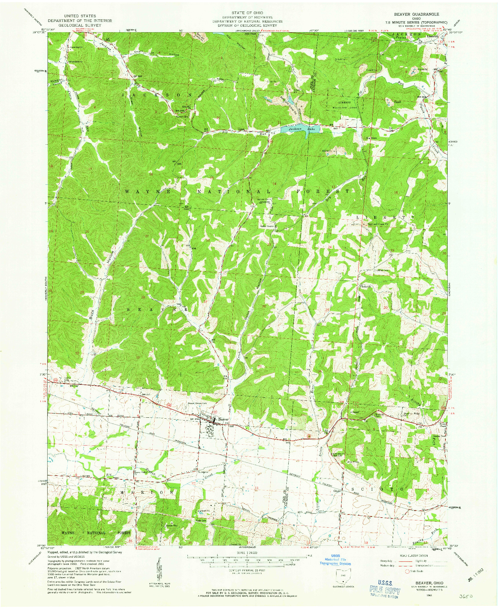 USGS 1:24000-SCALE QUADRANGLE FOR BEAVER, OH 1961