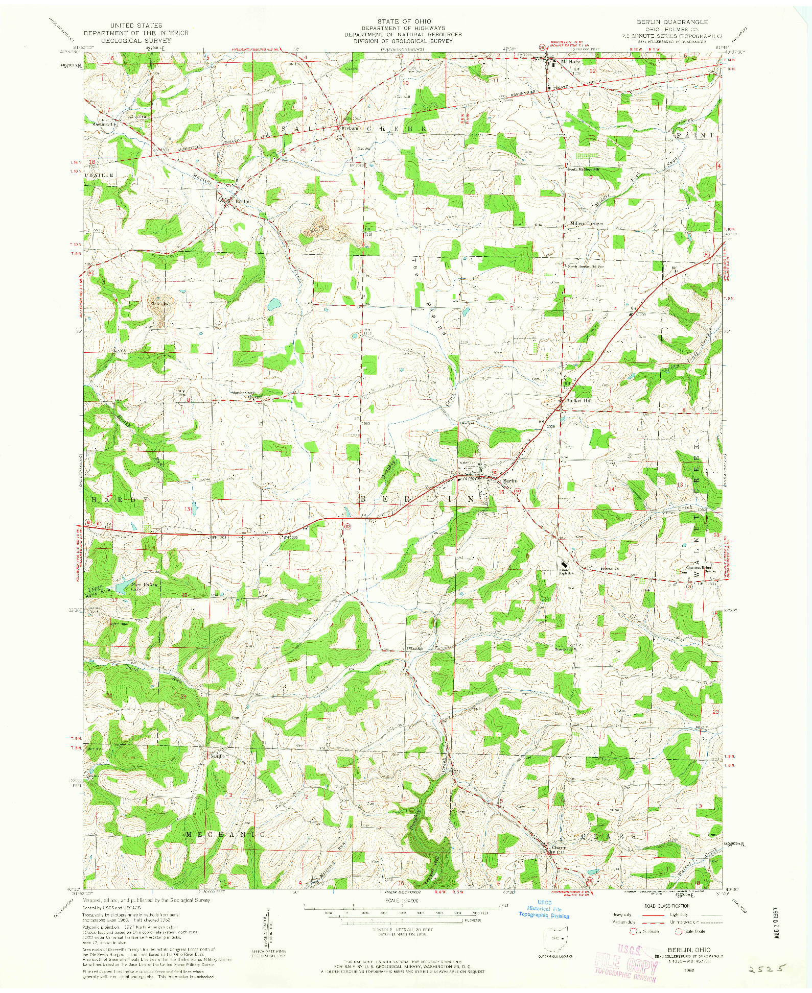 USGS 1:24000-SCALE QUADRANGLE FOR BERLIN, OH 1962