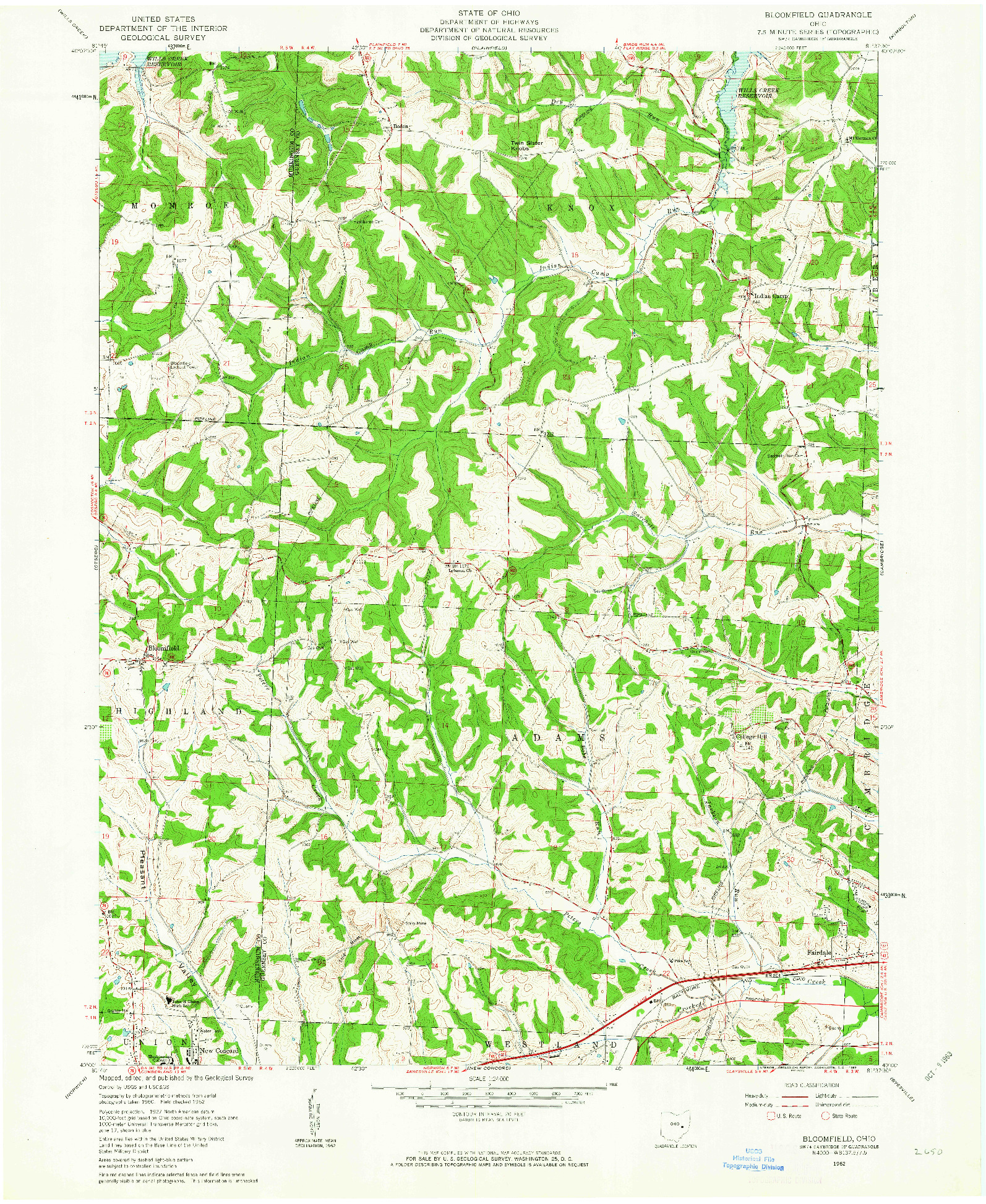 USGS 1:24000-SCALE QUADRANGLE FOR BLOOMFIELD, OH 1962