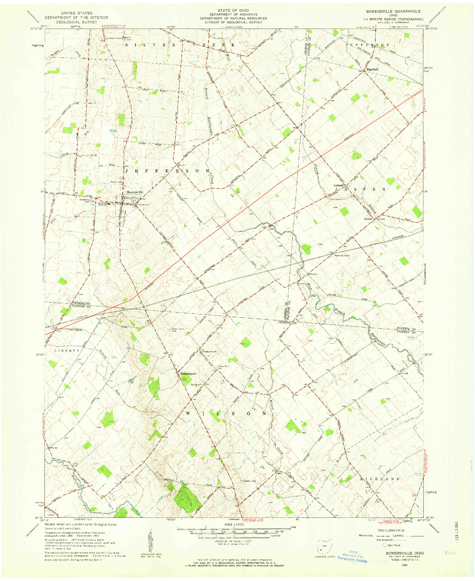 USGS 1:24000-SCALE QUADRANGLE FOR BOWERSVILLE, OH 1961