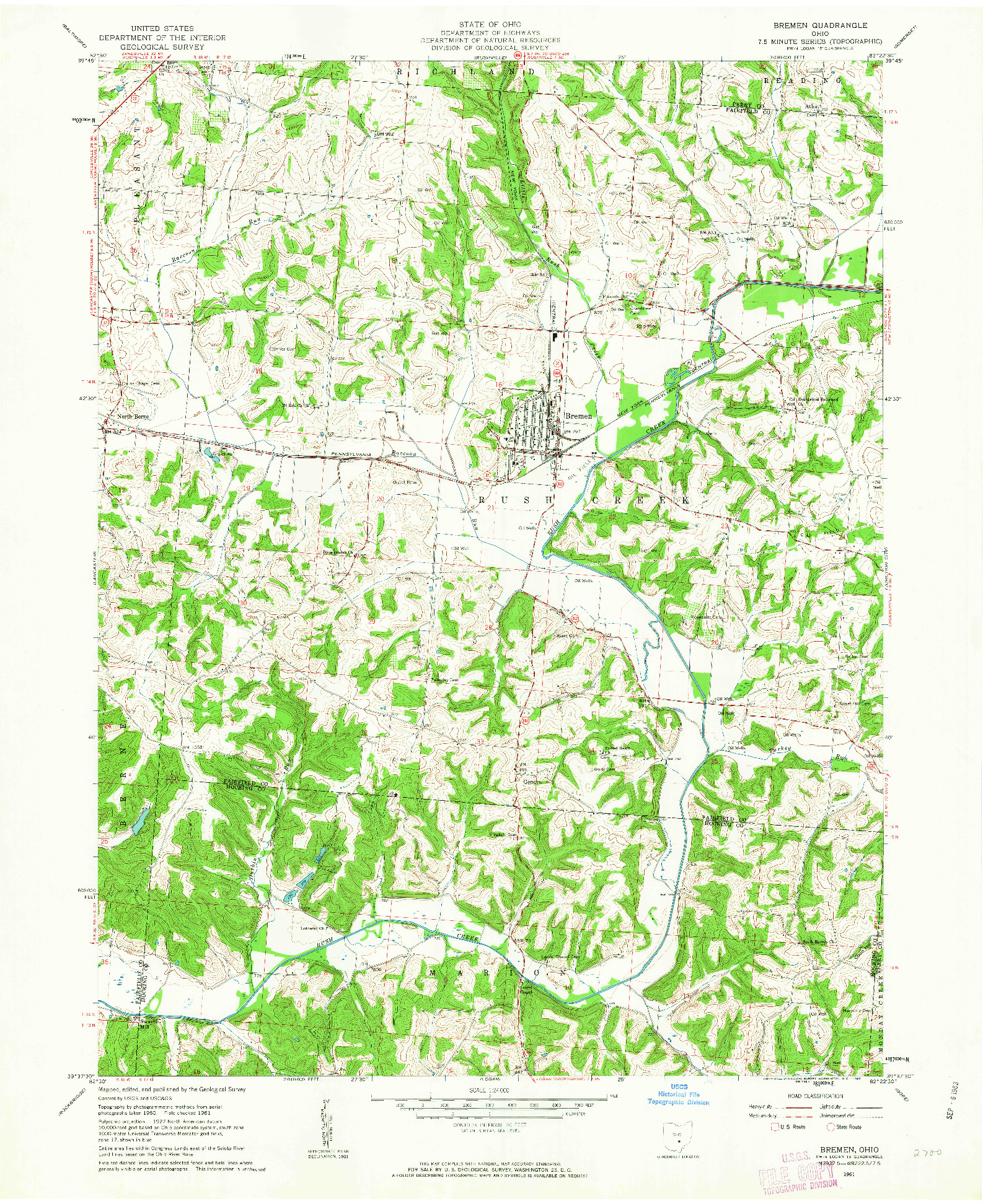 USGS 1:24000-SCALE QUADRANGLE FOR BREMEN, OH 1961