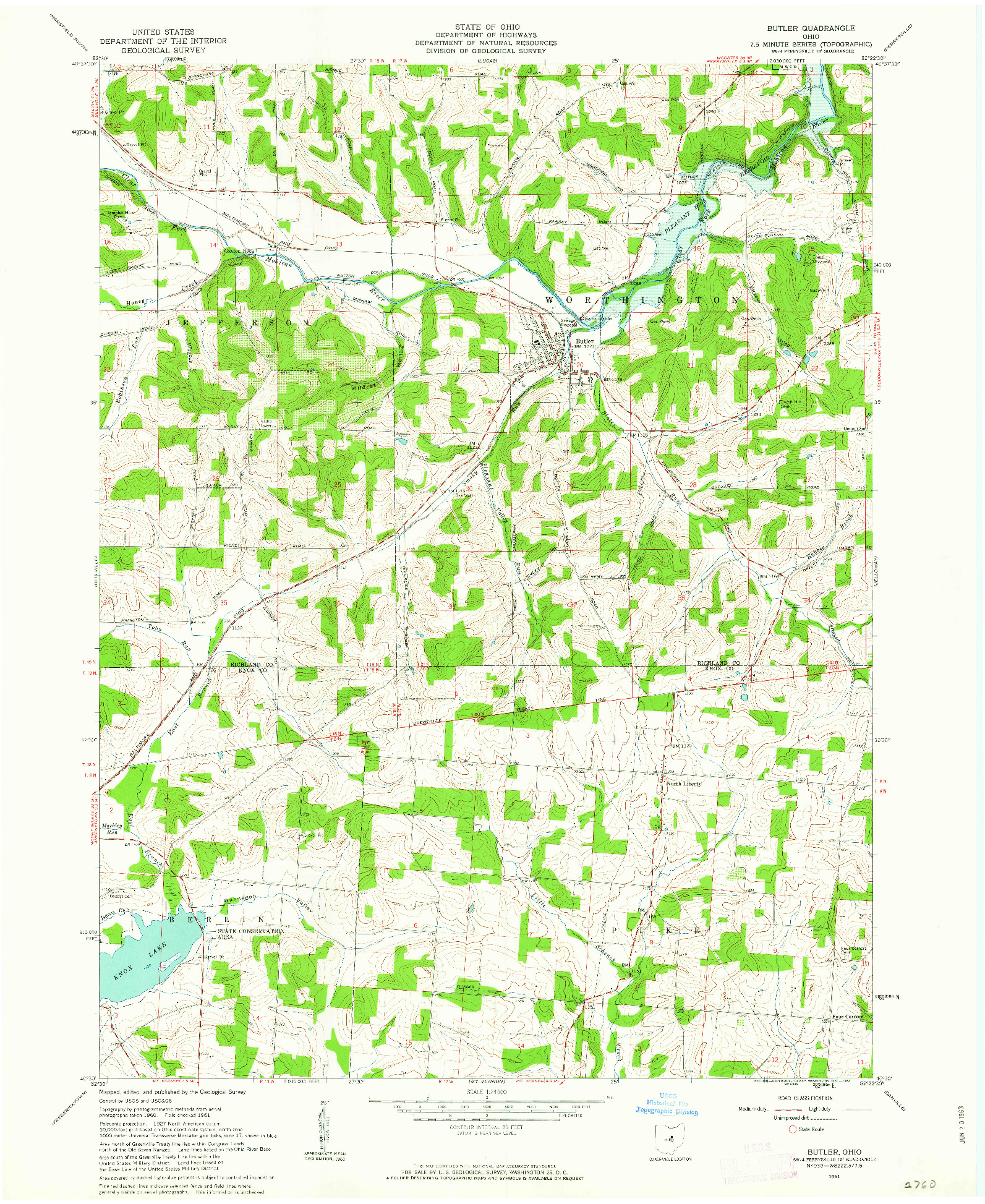 USGS 1:24000-SCALE QUADRANGLE FOR BUTLER, OH 1961