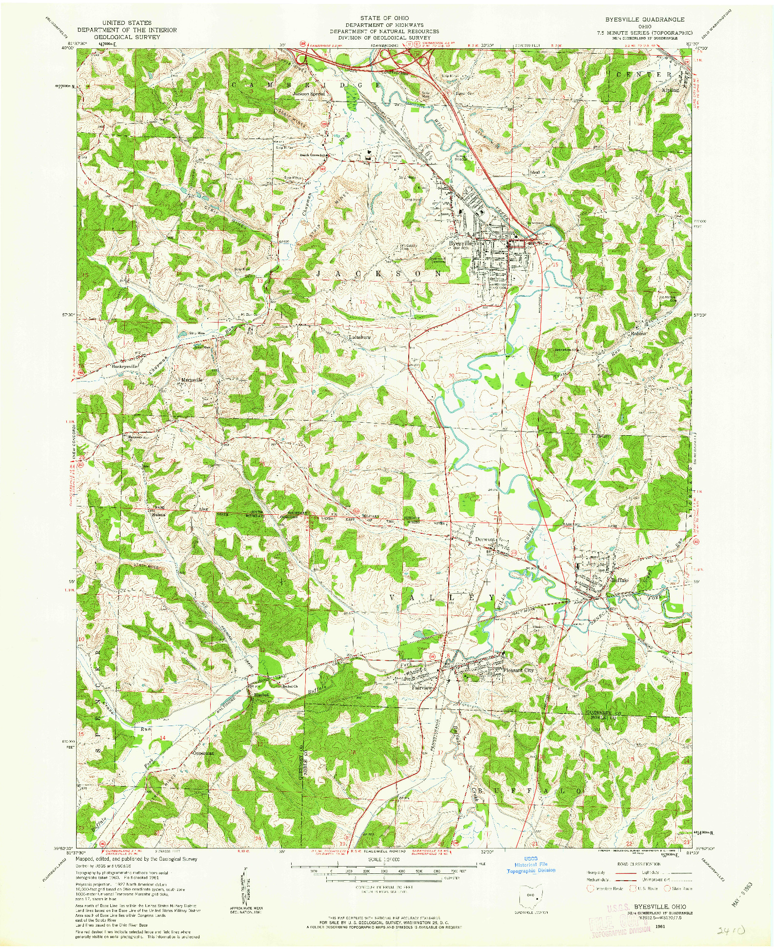 USGS 1:24000-SCALE QUADRANGLE FOR BYESVILLE, OH 1961