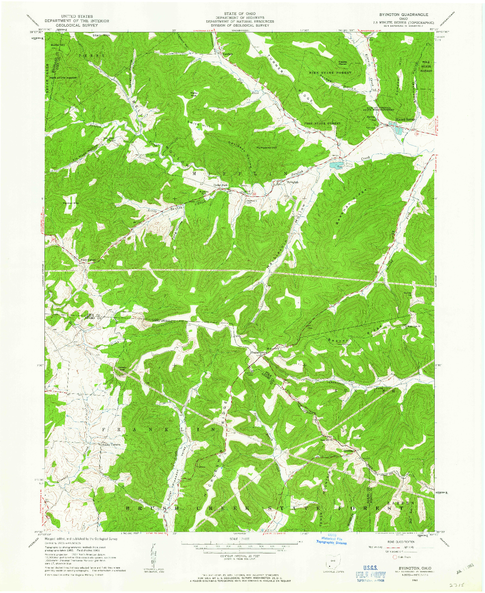 USGS 1:24000-SCALE QUADRANGLE FOR BYINGTON, OH 1961