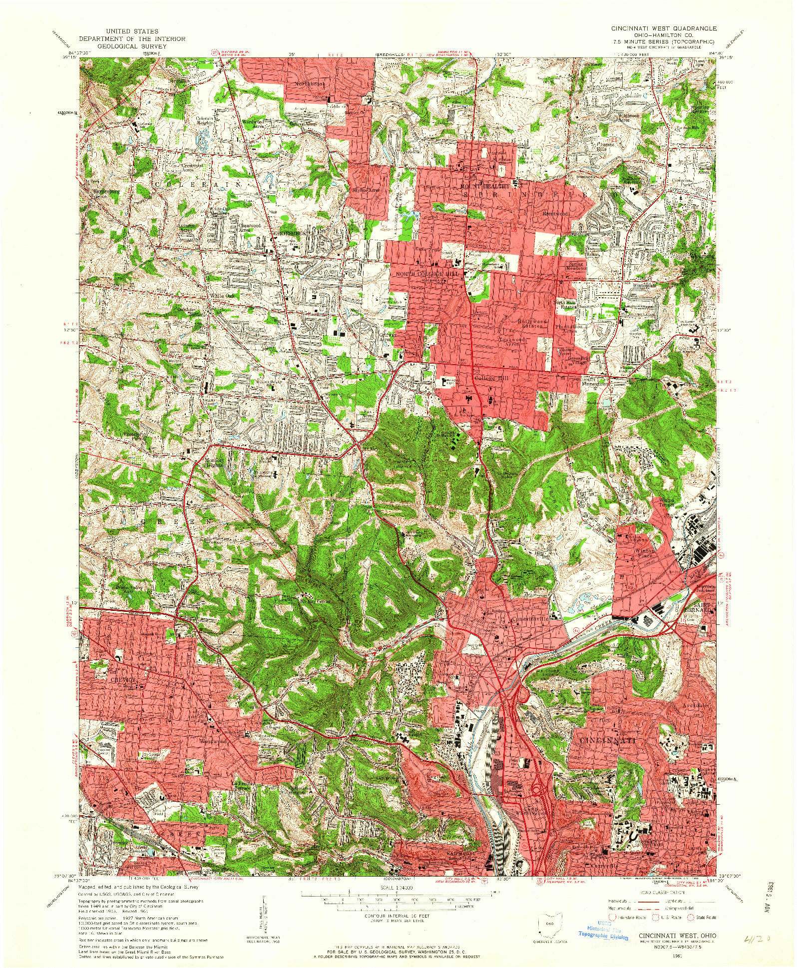 USGS 1:24000-SCALE QUADRANGLE FOR CINCINNATI WEST, OH 1961