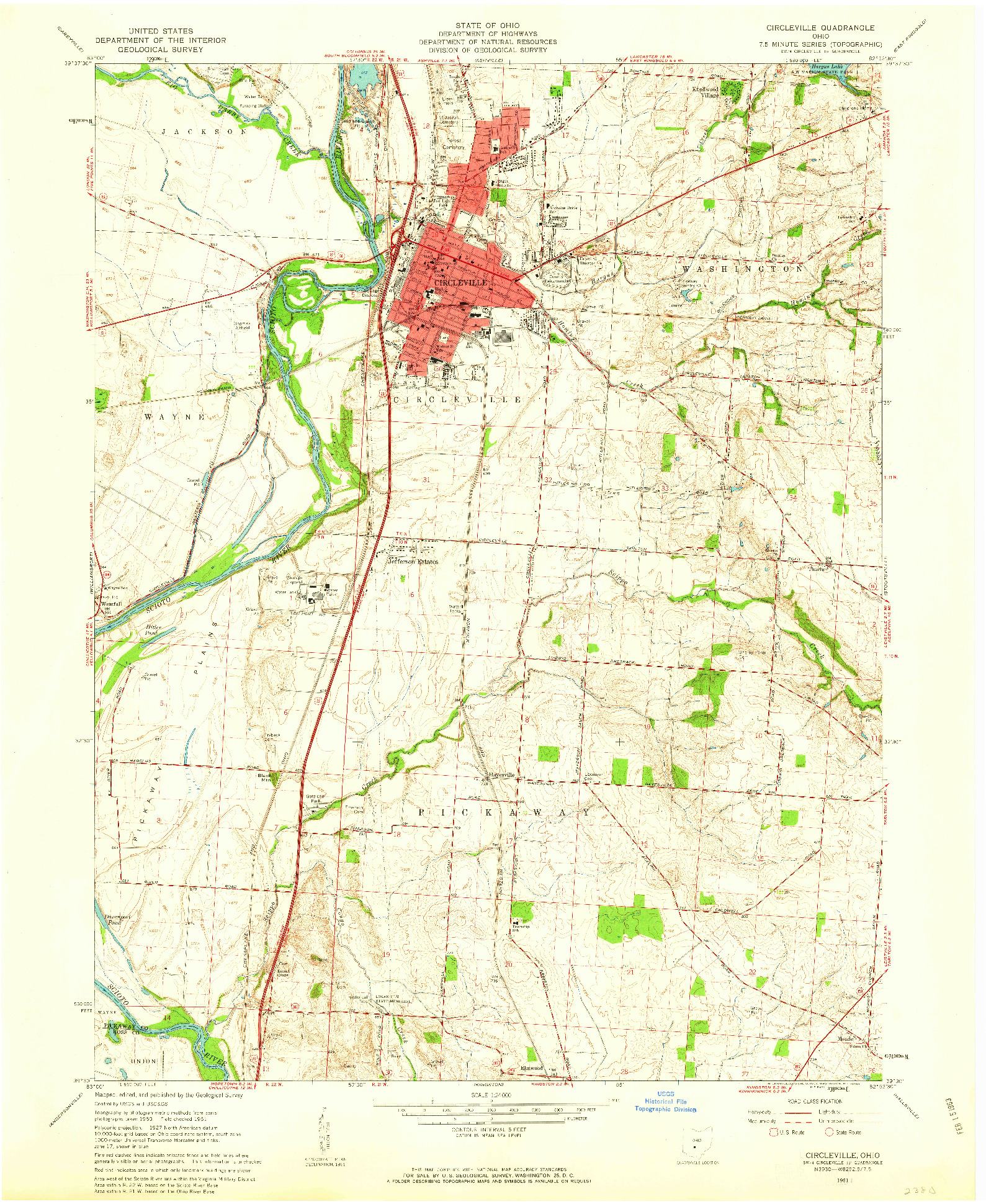 USGS 1:24000-SCALE QUADRANGLE FOR CIRCLEVILLE, OH 1961