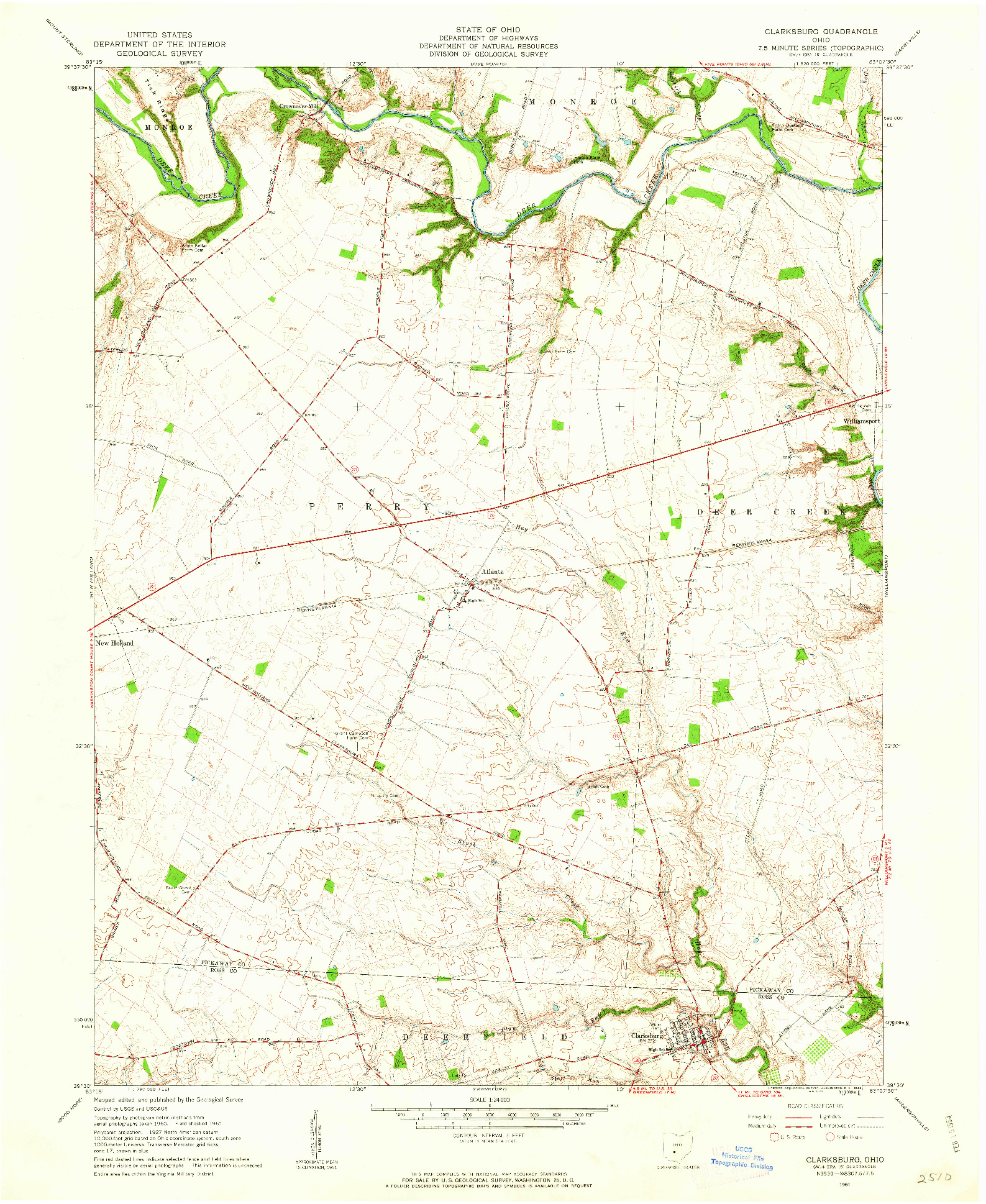 USGS 1:24000-SCALE QUADRANGLE FOR CLARKSBURG, OH 1961